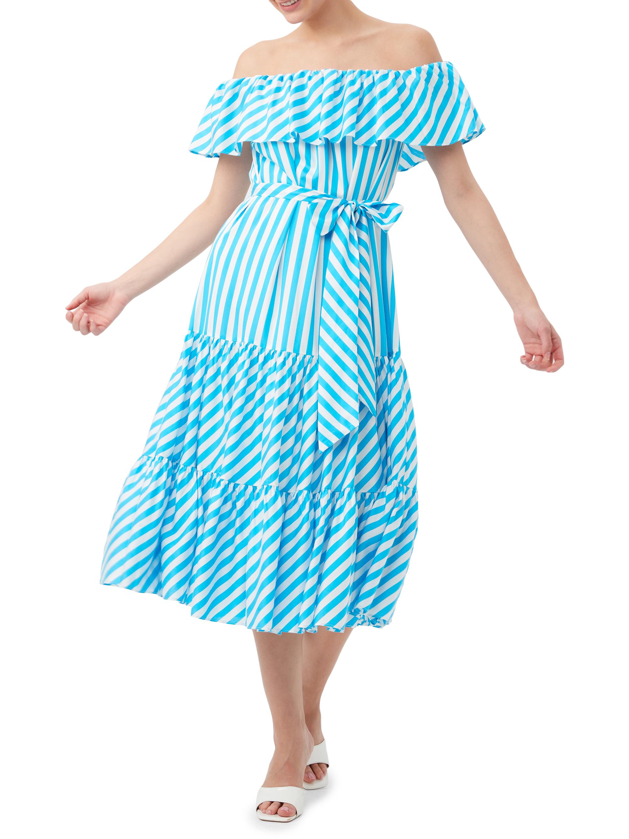 eliza j blue floral maxi dress Baby Blue Flutter Sleeve Striped Tiered Dress Medium
