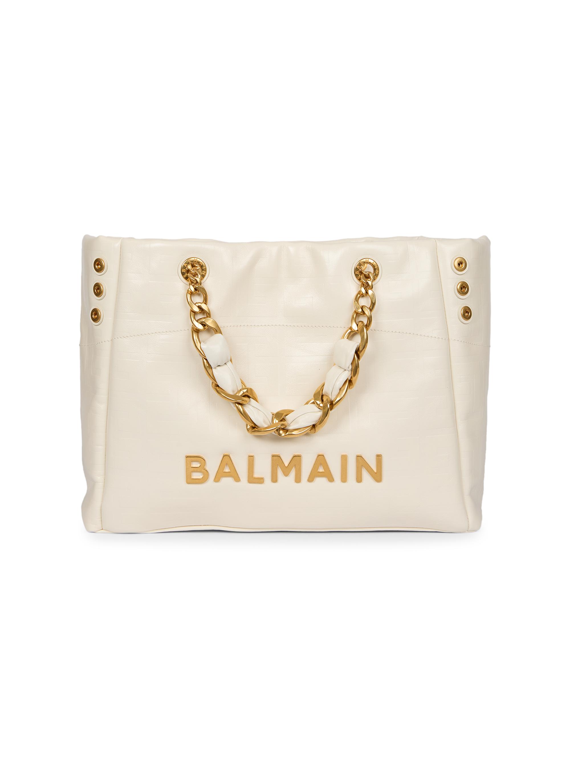 Balmain Women's  1945 Logo-Embossed Leather Tote Bag - Cream