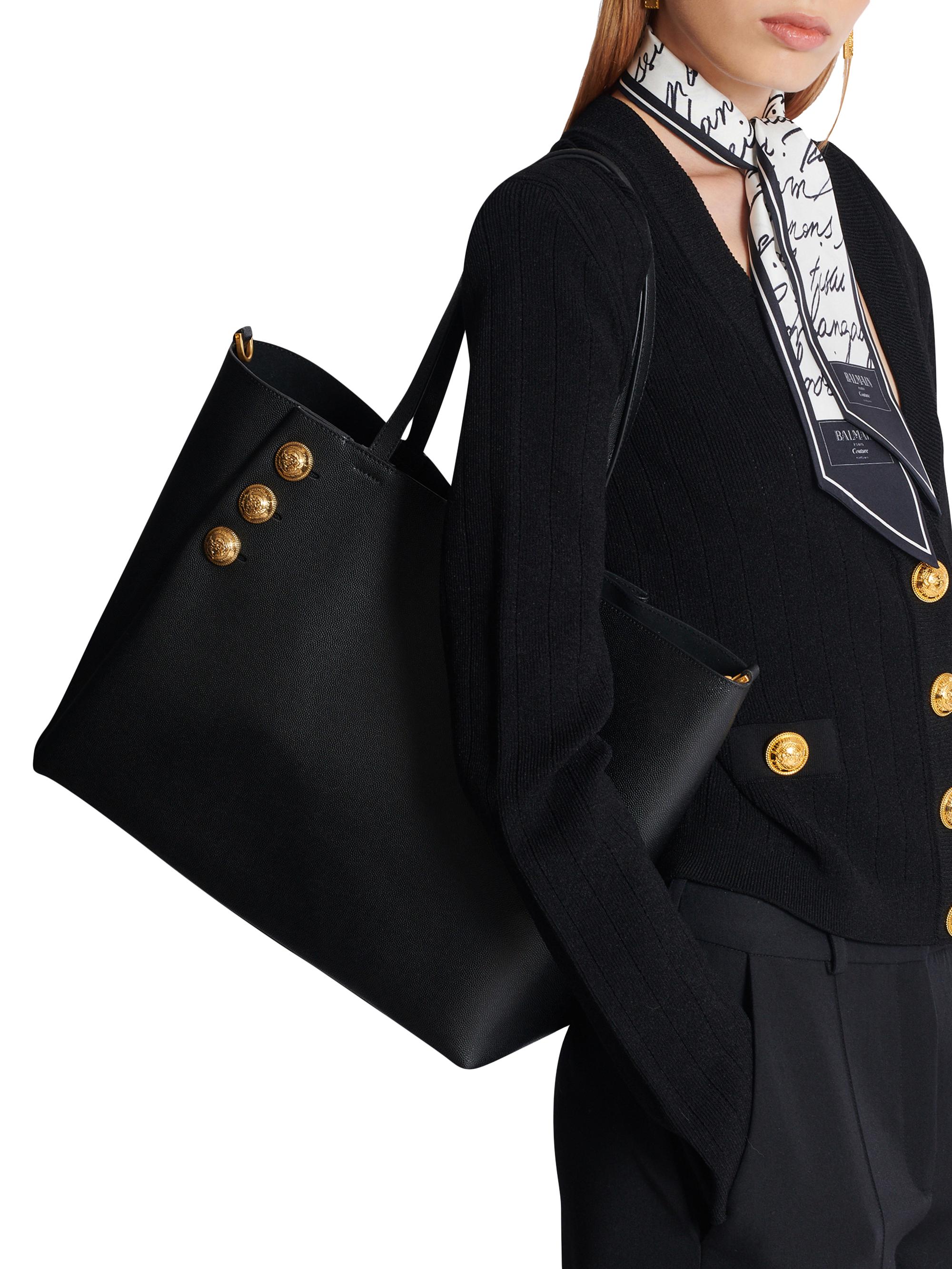 Balmain Women's Emblème Grained Leather Tote Bag - Noir