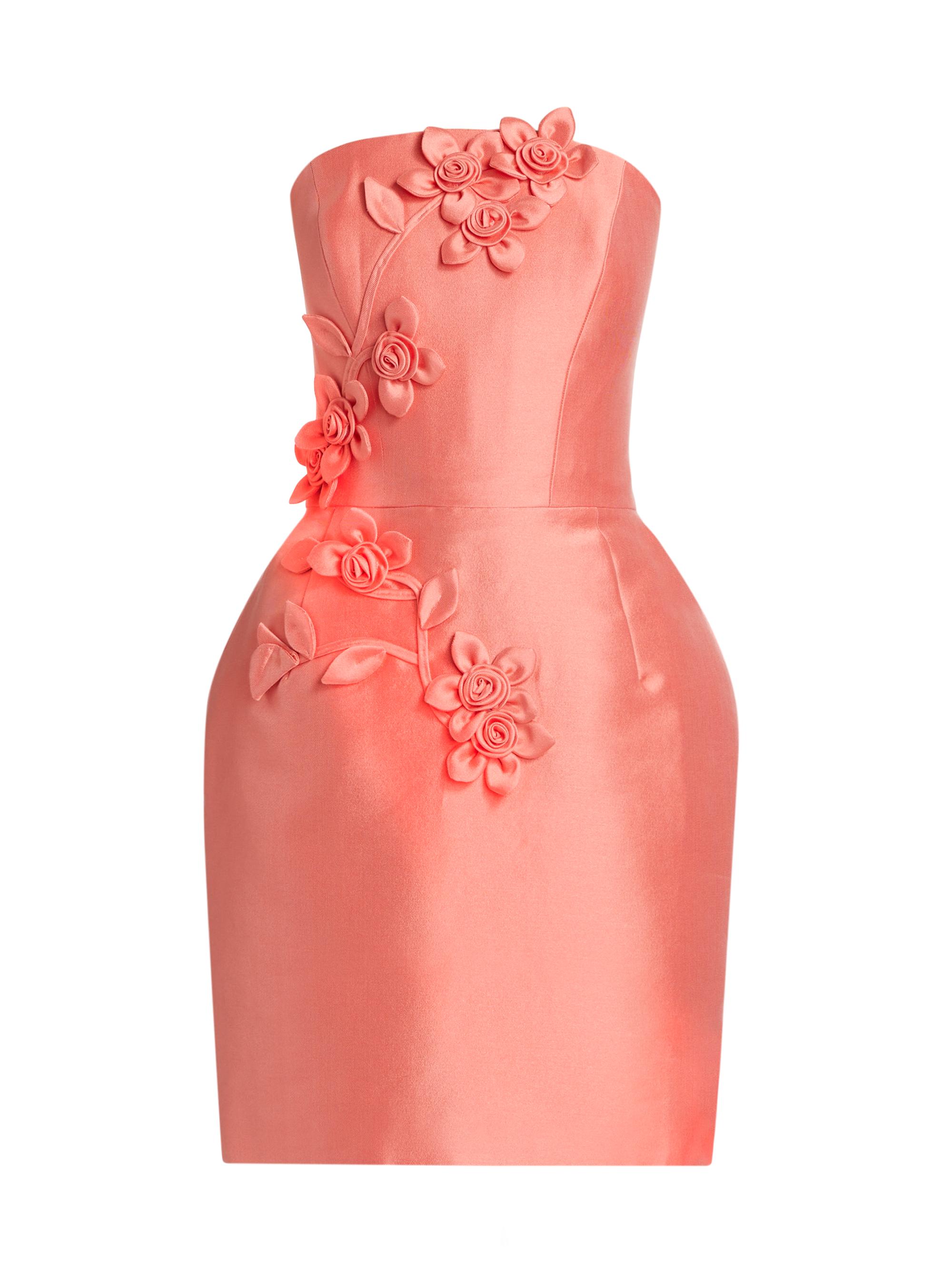Marchesa Notte Women's Flower Strapless Minidress - Coral