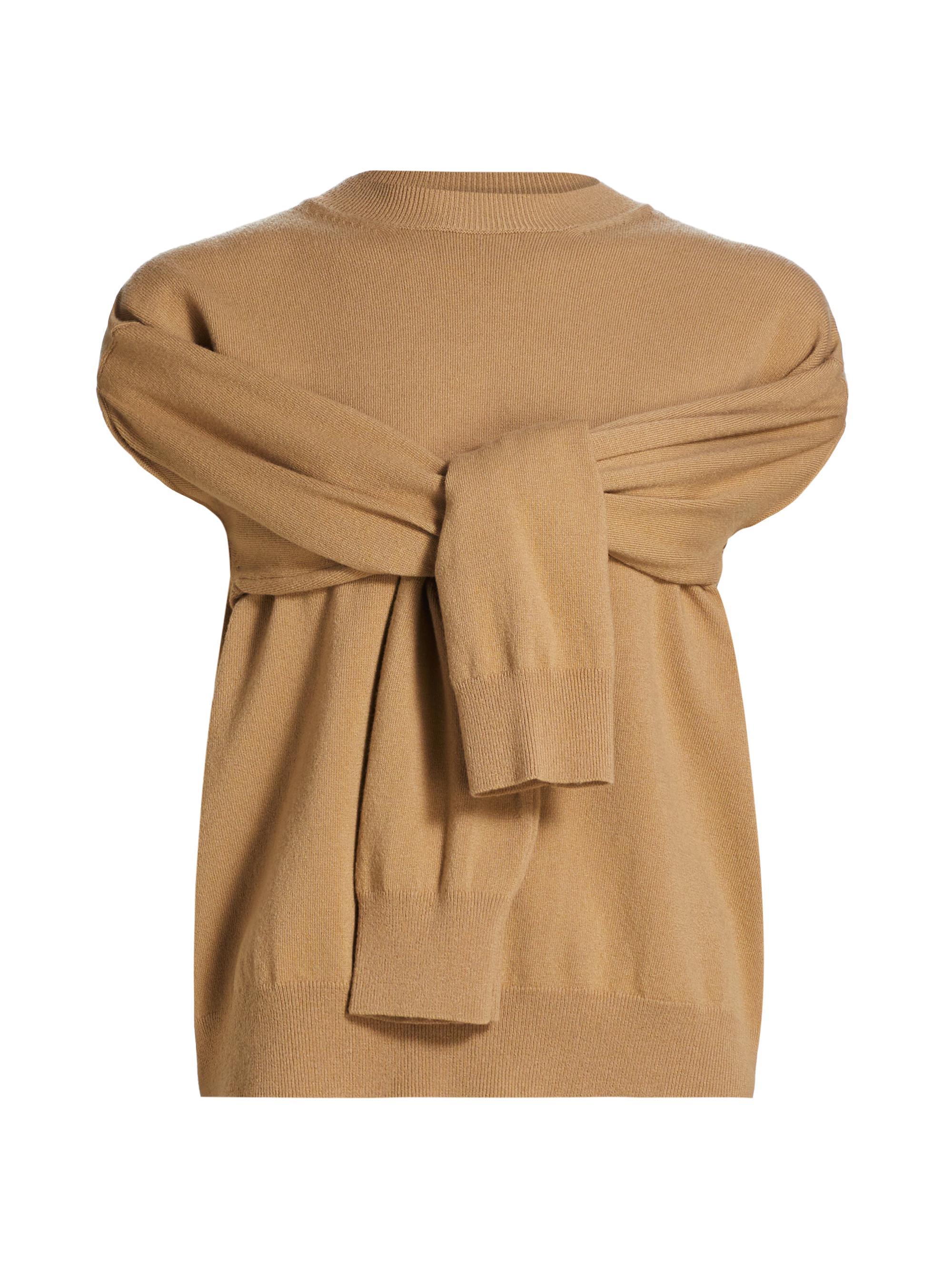 Róhe Women's Wool Draped-Sleeve Armhole Sweater - Camel