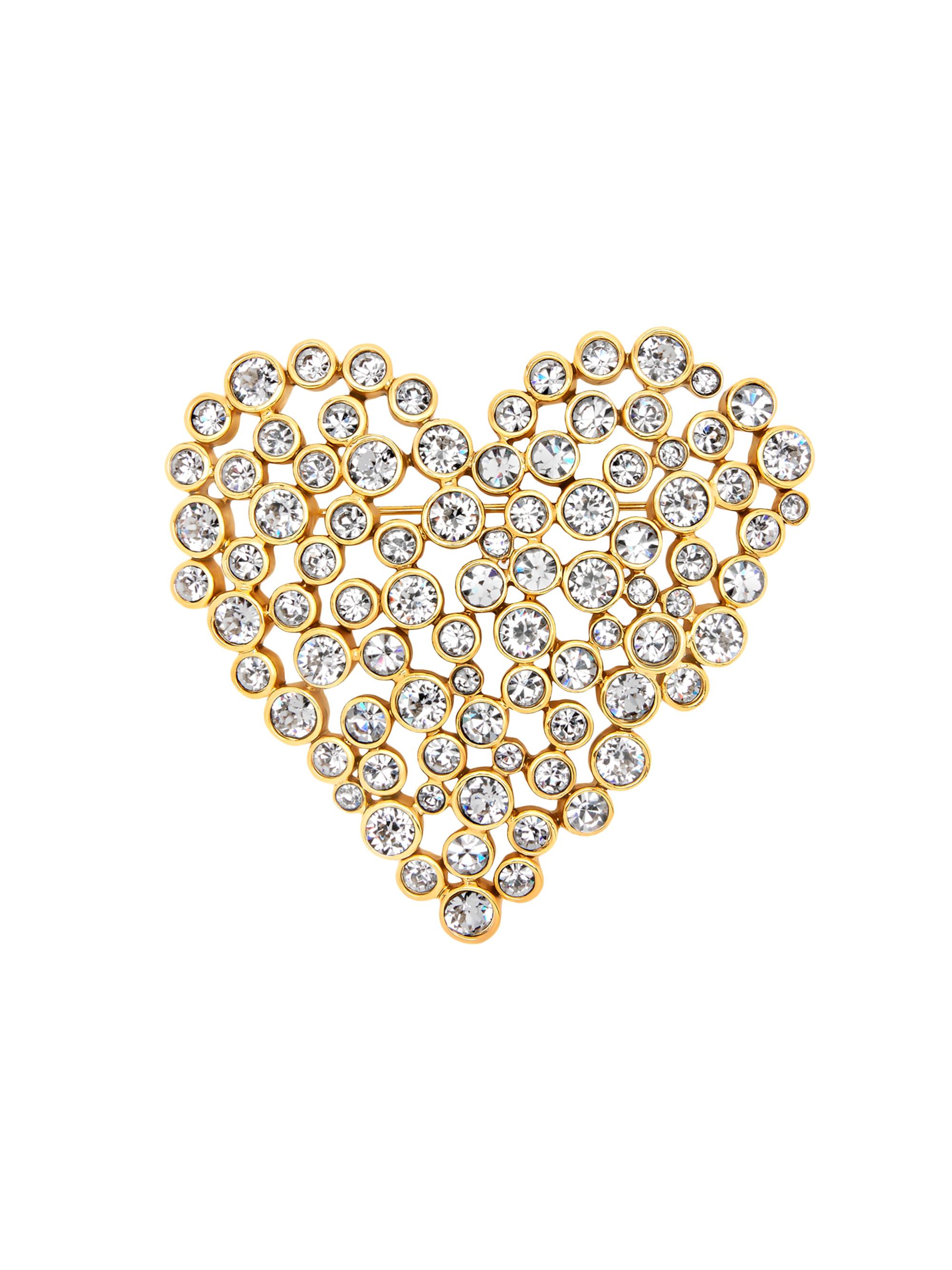 Oscar de la Renta Women's Crystal Heart Goldtone Brooch - Crystal