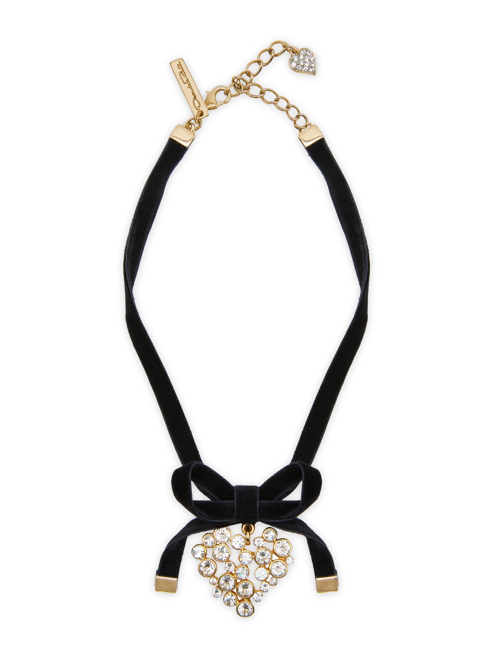 Oscar de la Renta Women's Clover Crystal & Velvet Ribbon Bow Necklace - Crystal