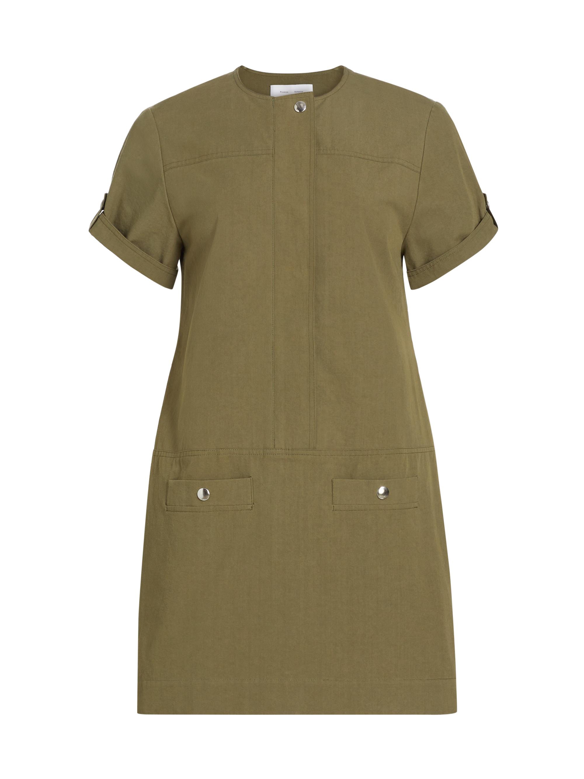 Proenza Schouler White Label Women's Watson Rumpled Cotton Shift Dress - Dark Olive