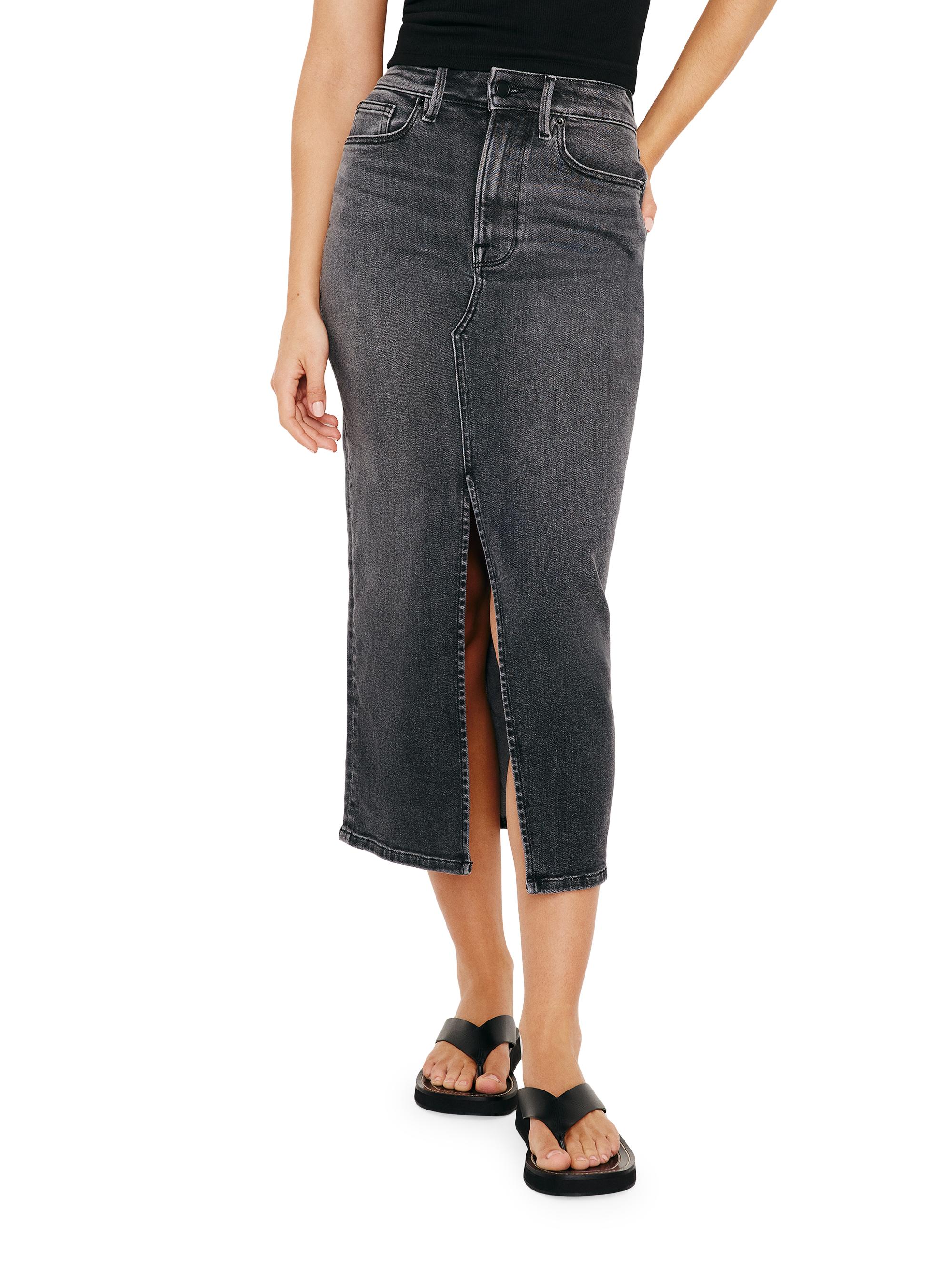 Good American Women's Split-Front Denim Midi-Skirt - Black