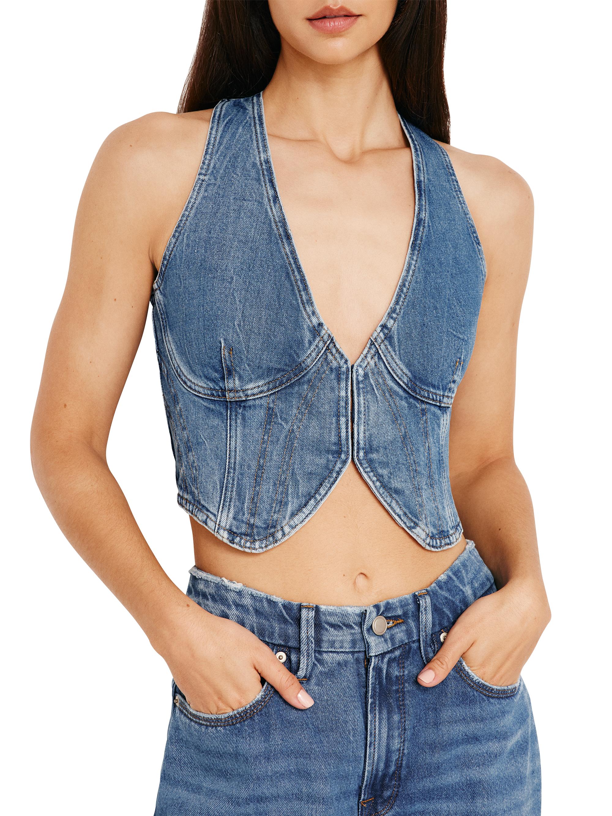 Good American Women's Denim Cropped Vest Top - Indigo