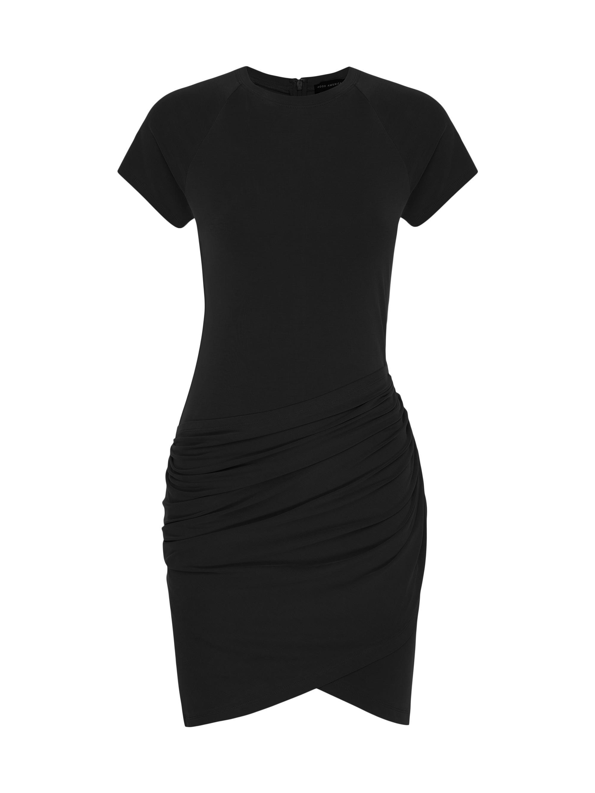 Good American Women's Sandwashed Jersey Wrap T-Shirt Minidress - Black