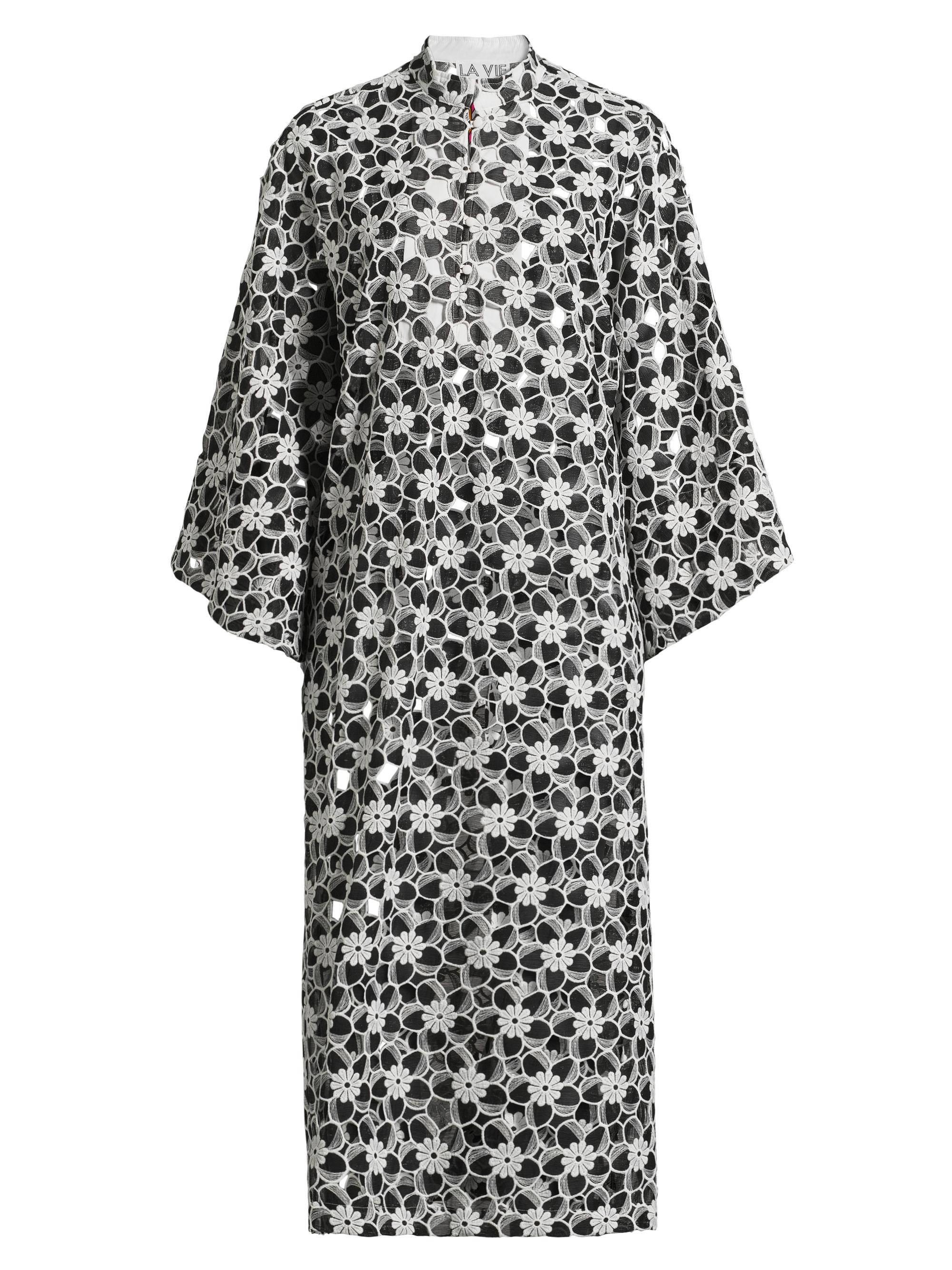 La Vie Style House Women's Floral Embroidered Midi-Caftan - Black White