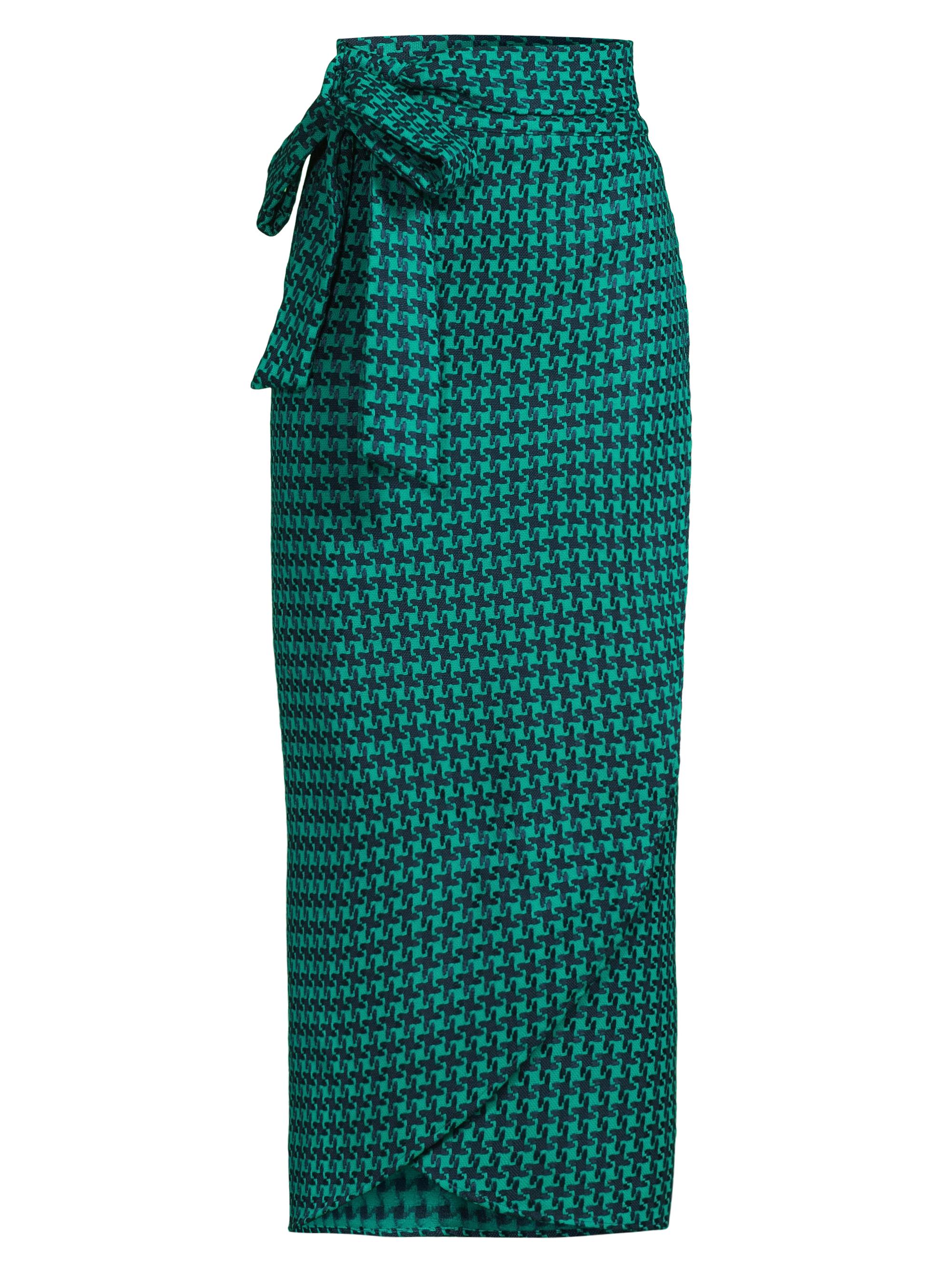 La Vie Style House Women's Houndstooth Wrap Midi-Skirt - Teal Navy