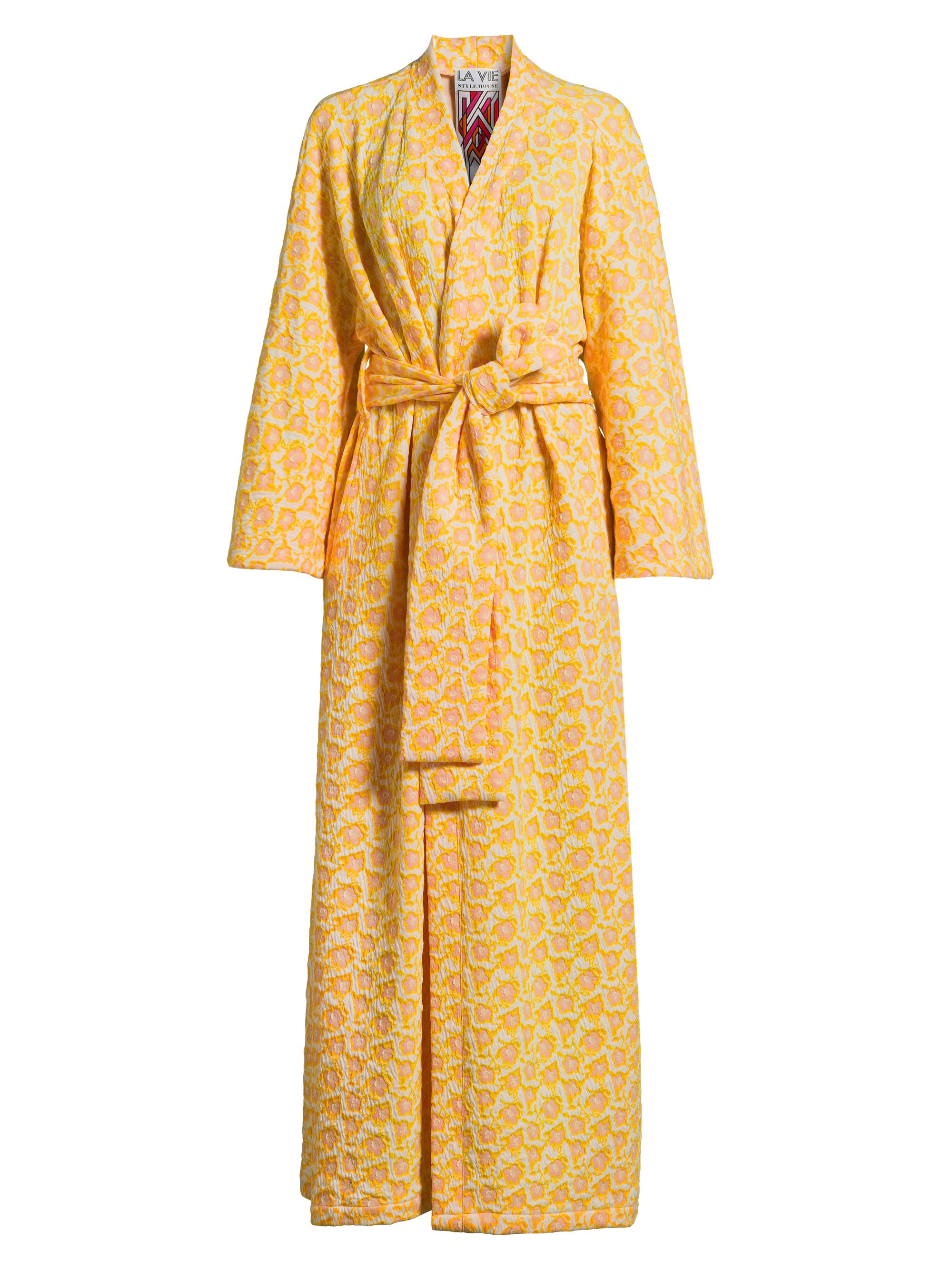 La Vie Style House Women's SMU Stretch Robe - Yellow Peach Multi