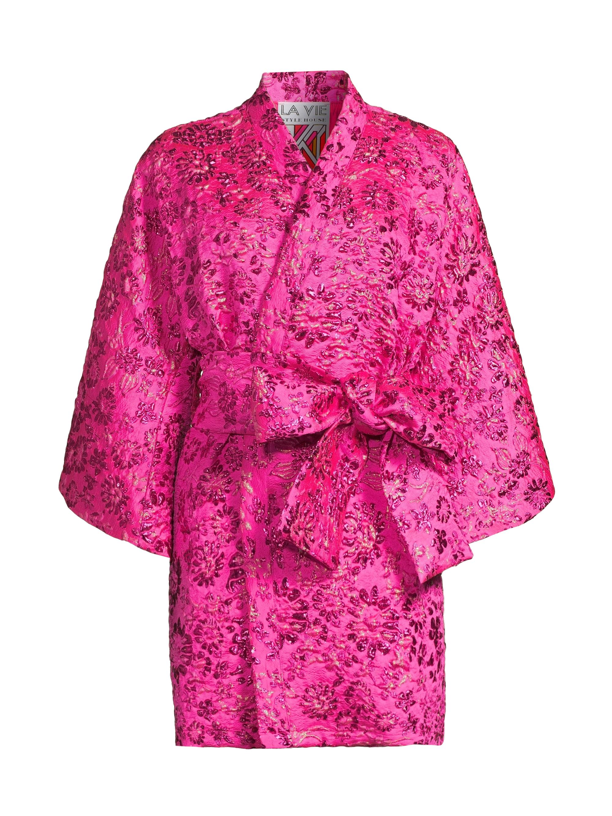 La Vie Style House Women's Floral Brocade Wrap Minidress - Magenta