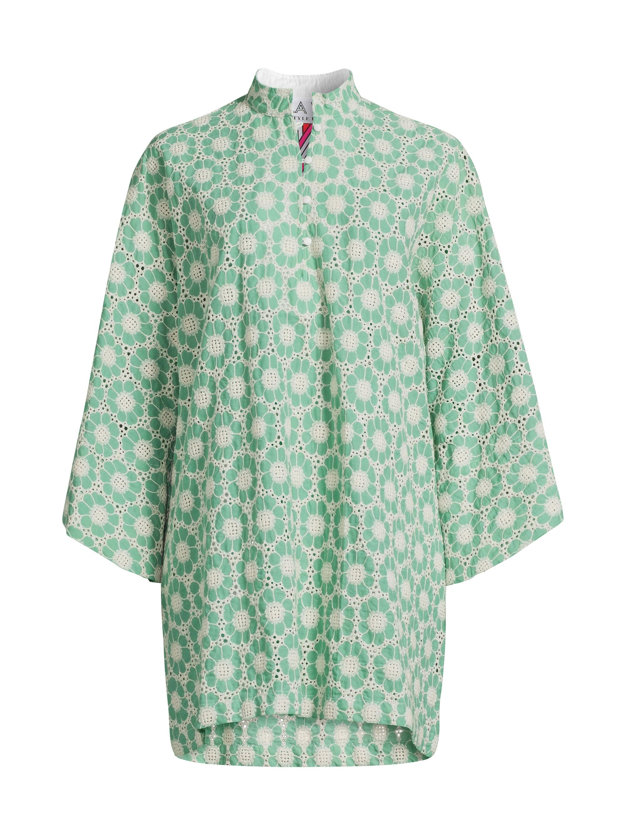 La Vie Style House Women's Floral Crochet Mini Caftan - Seafoam Green