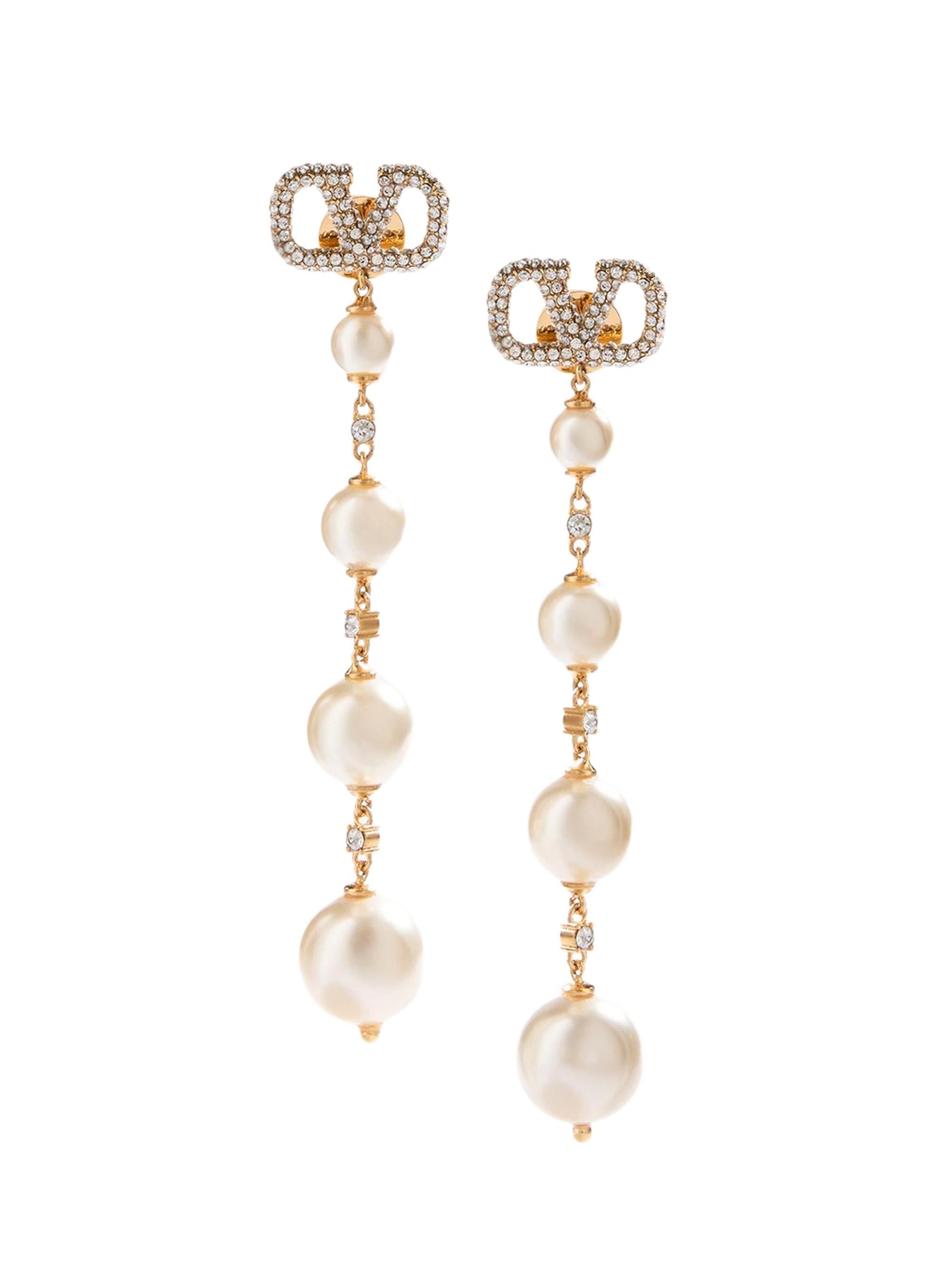 Valentino Garavani Women's VLogo Signature Earrings in Metal, Swarovski Crystals and Pearls - Gold