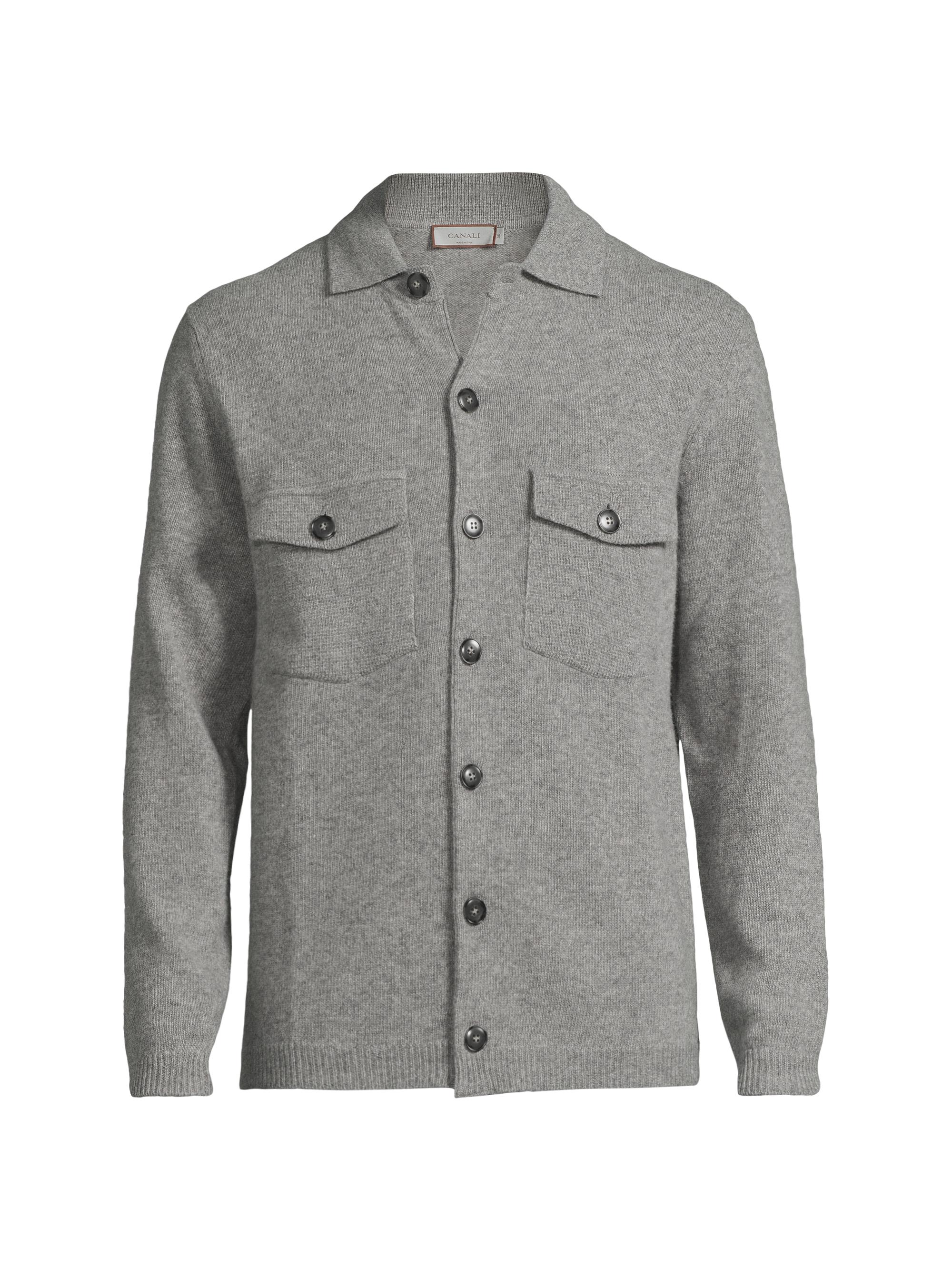 Canali Men's Wool-Cashmere Knit Oversized Shirt - Grey