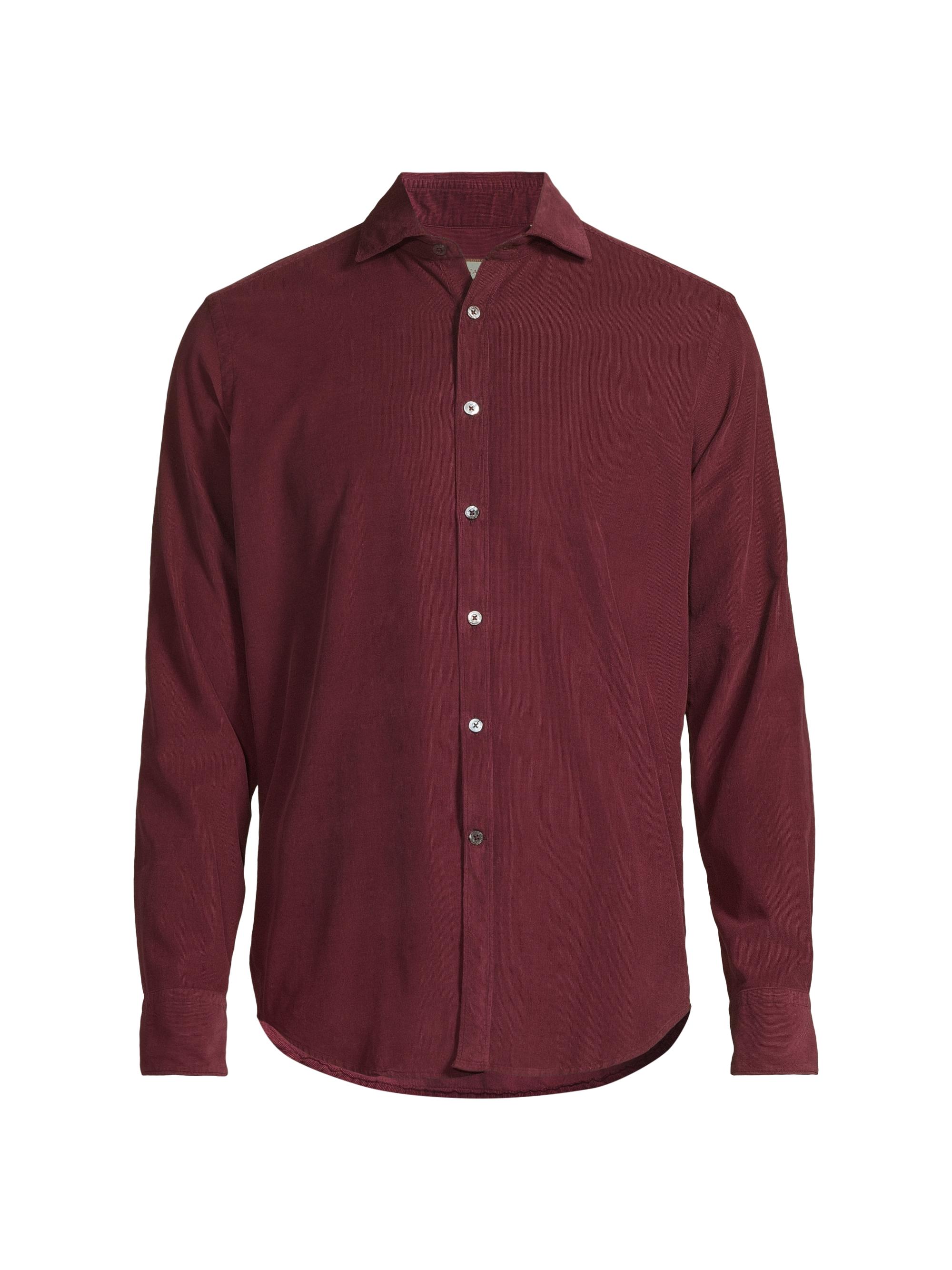 Canali Men's Garment-Dyed Corduroy Sport Shirt - Dark Red