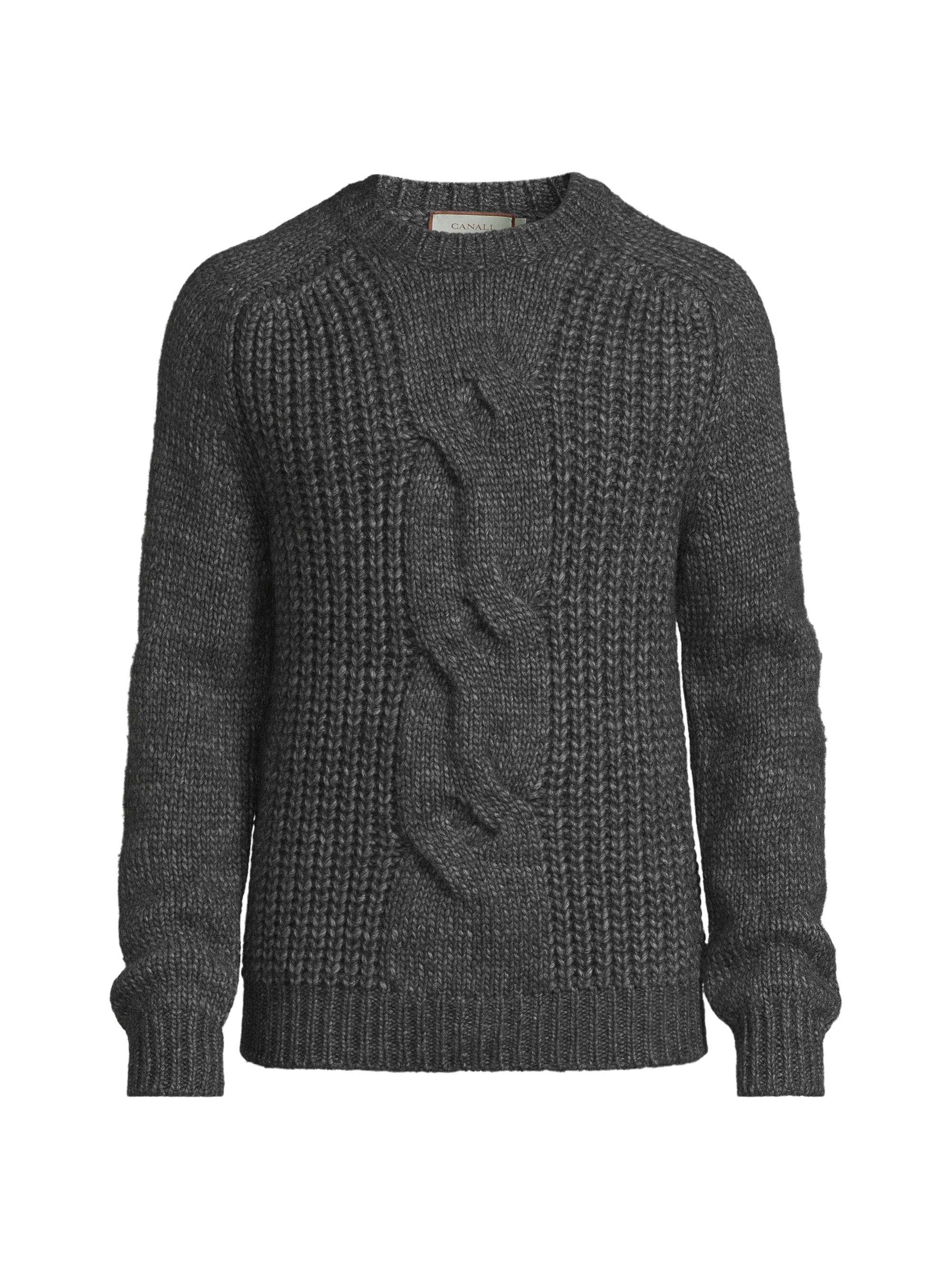 Canali Men's Cable-Knit Crewneck Sweater - Charcoal