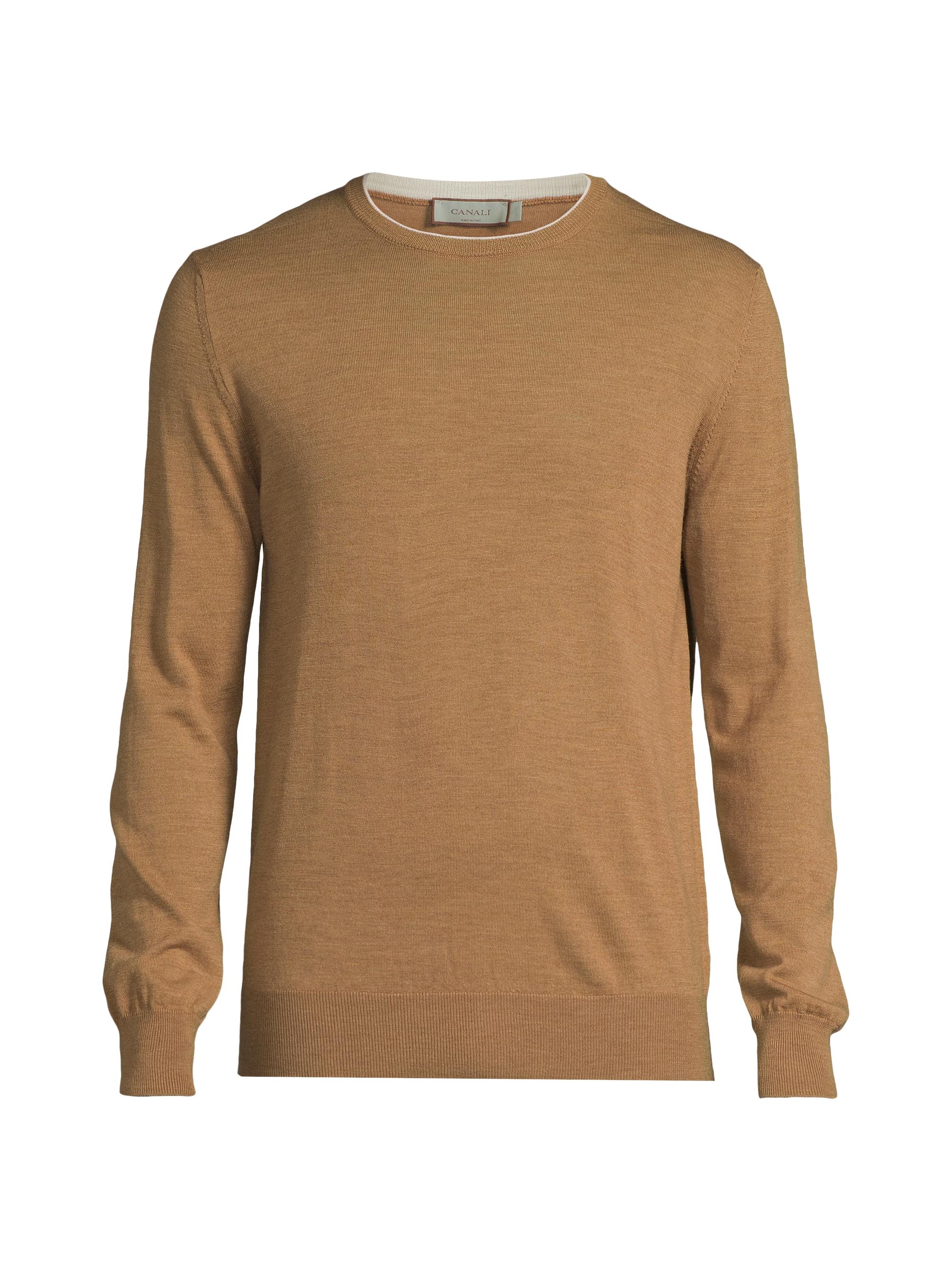 Canali Men's Wool Contrast Crewneck Sweater - Light Brown
