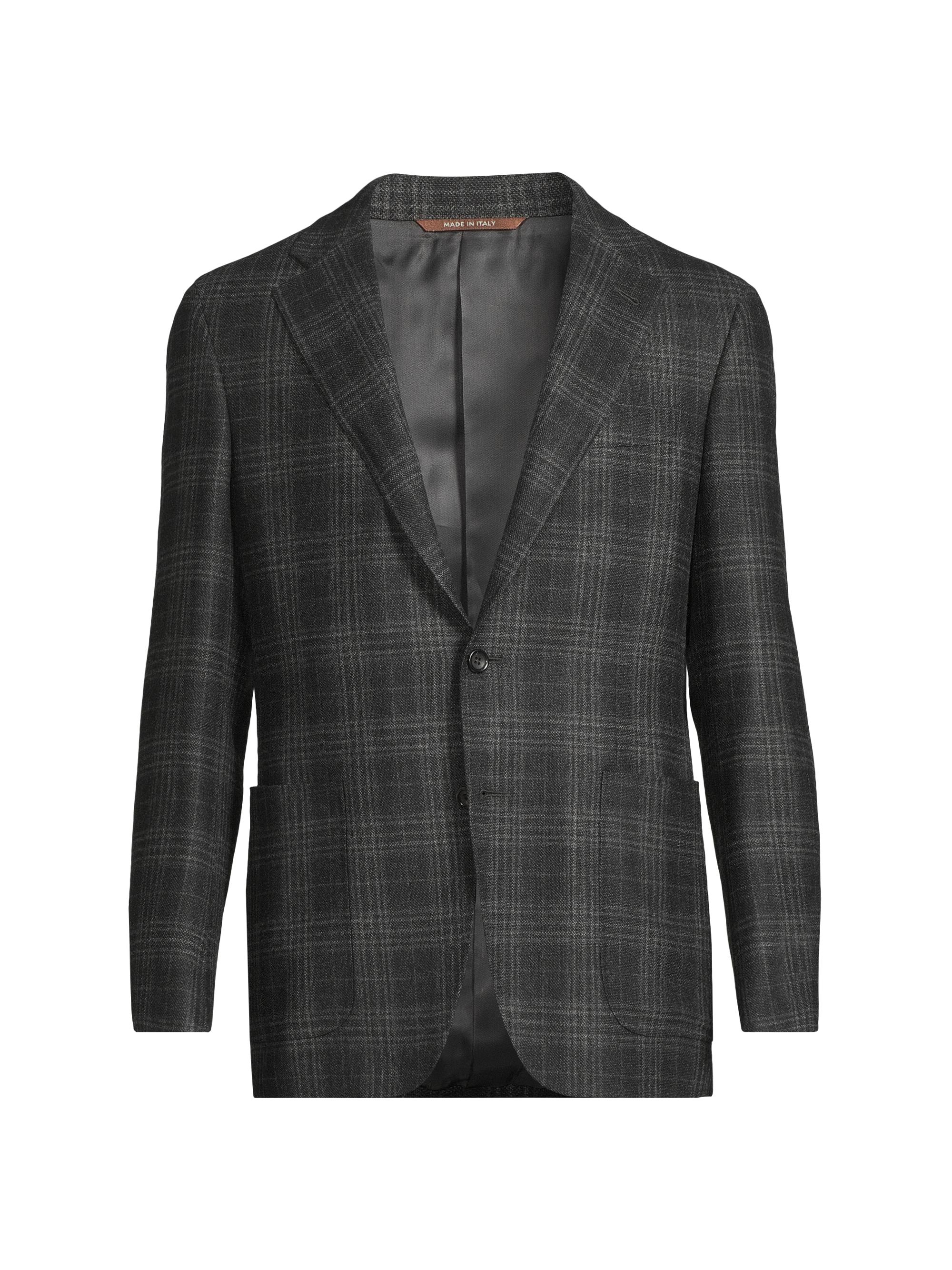 Canali Men's Plaid Wool Trim-Fit Sportcoat - Dark Grey