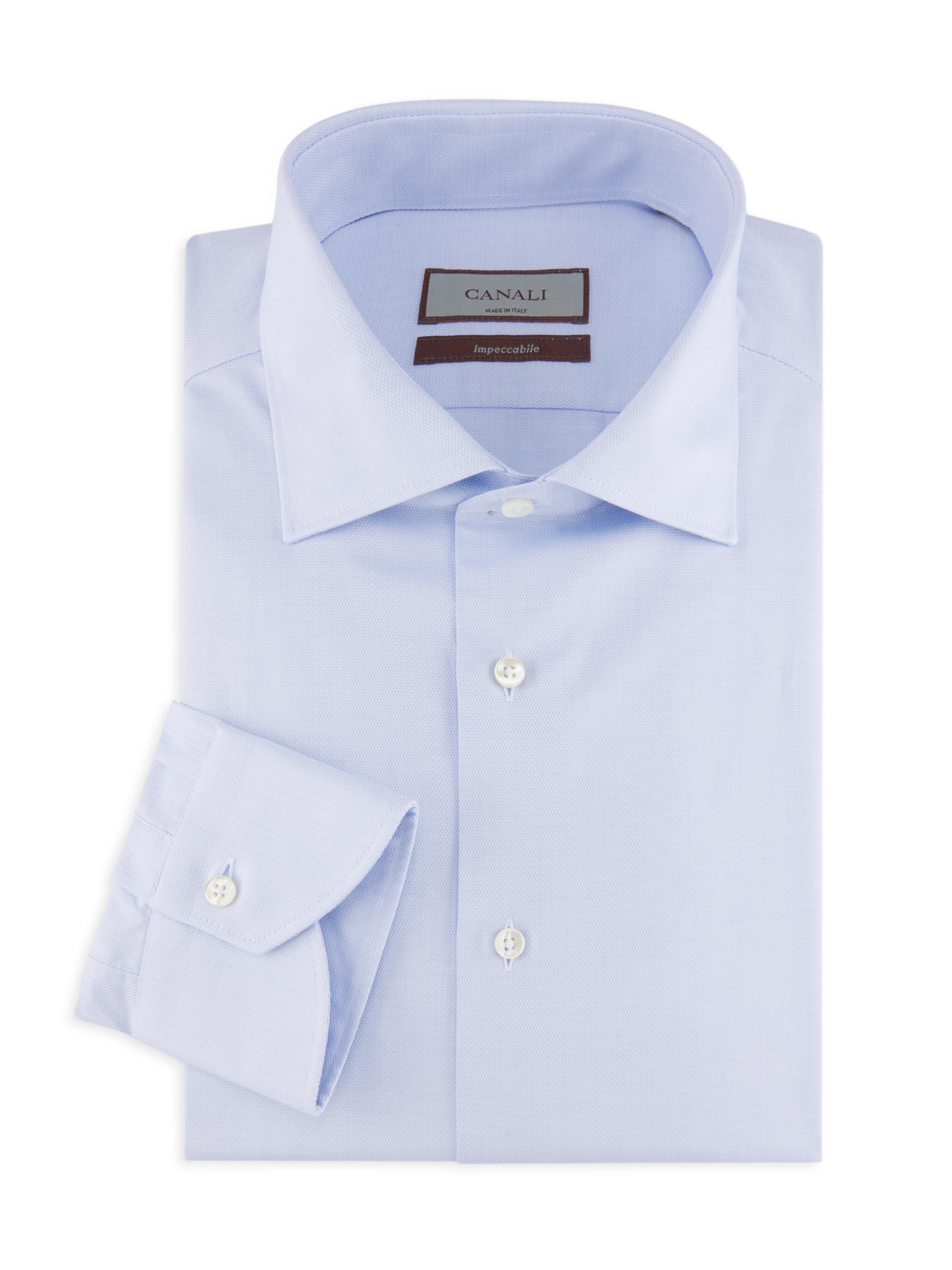 Canali Men's Herringbone Cotton Dress Shirt - Blue