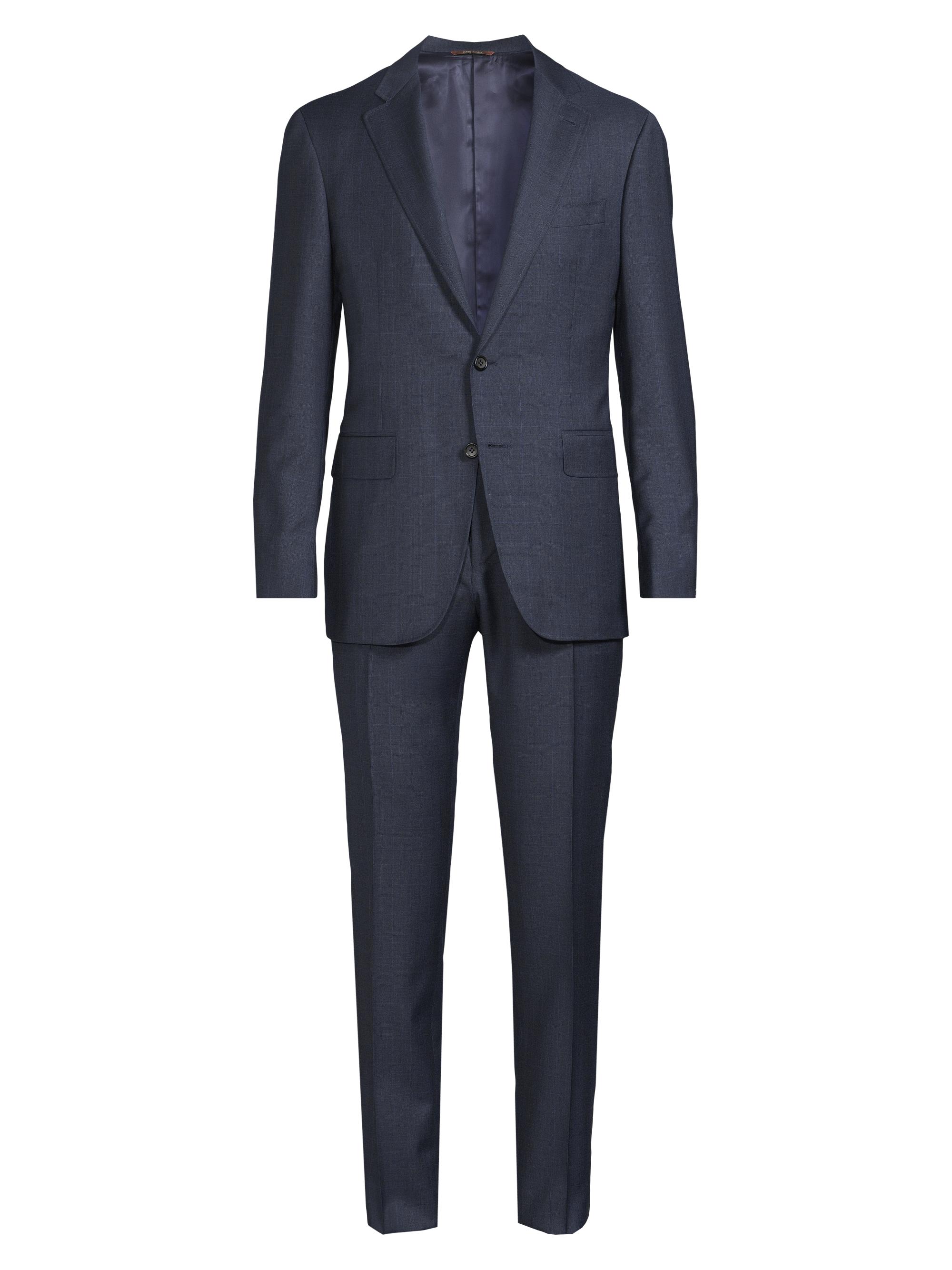 Canali Men's Windowpane Check Wool Trim-Fit Single-Breasted Suit - Blue