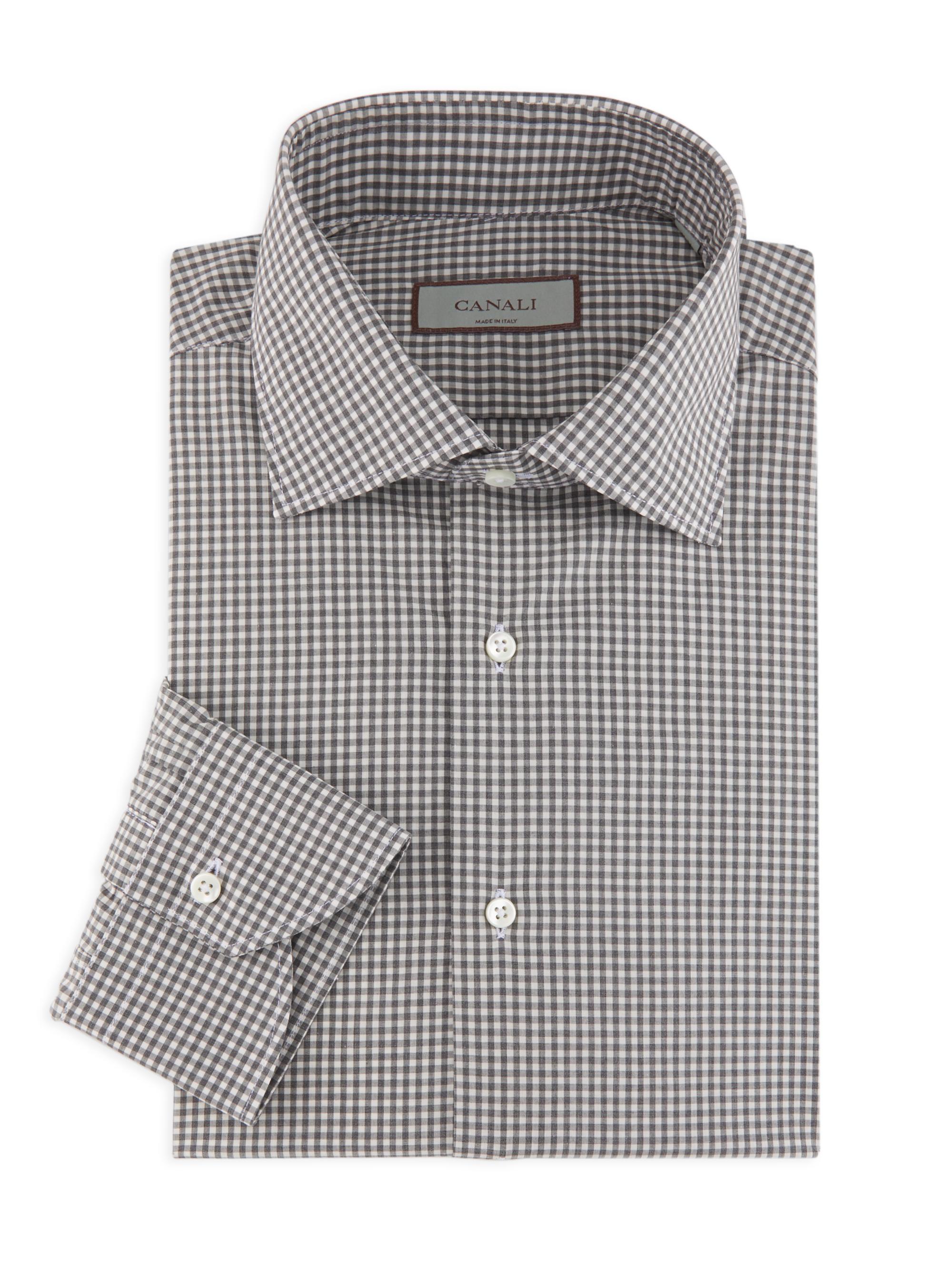 Canali Men's Microcheck Dress Cotton Shirt - Grey