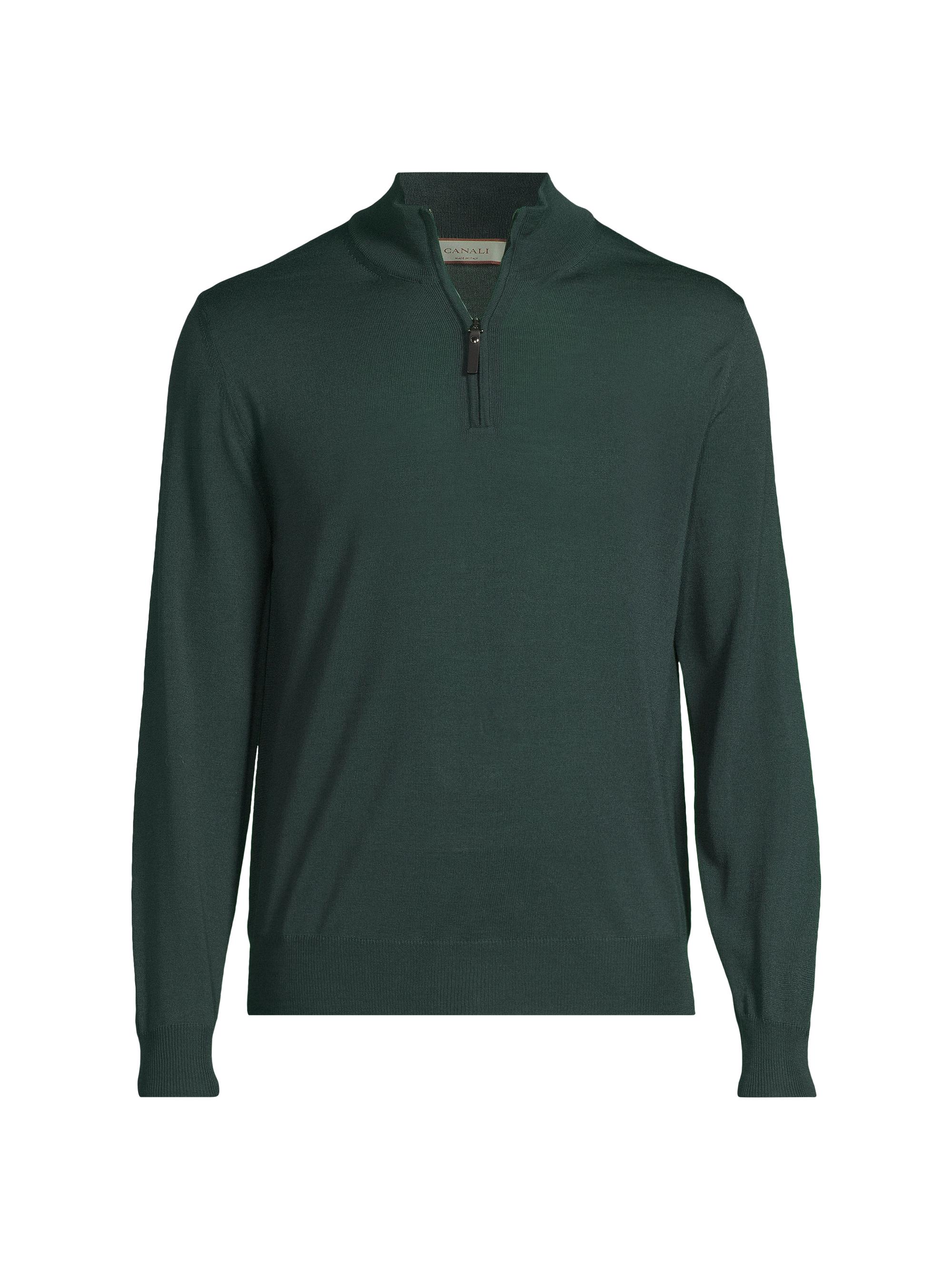 Canali Men's Wool Quarter-Zip Sweater - Green