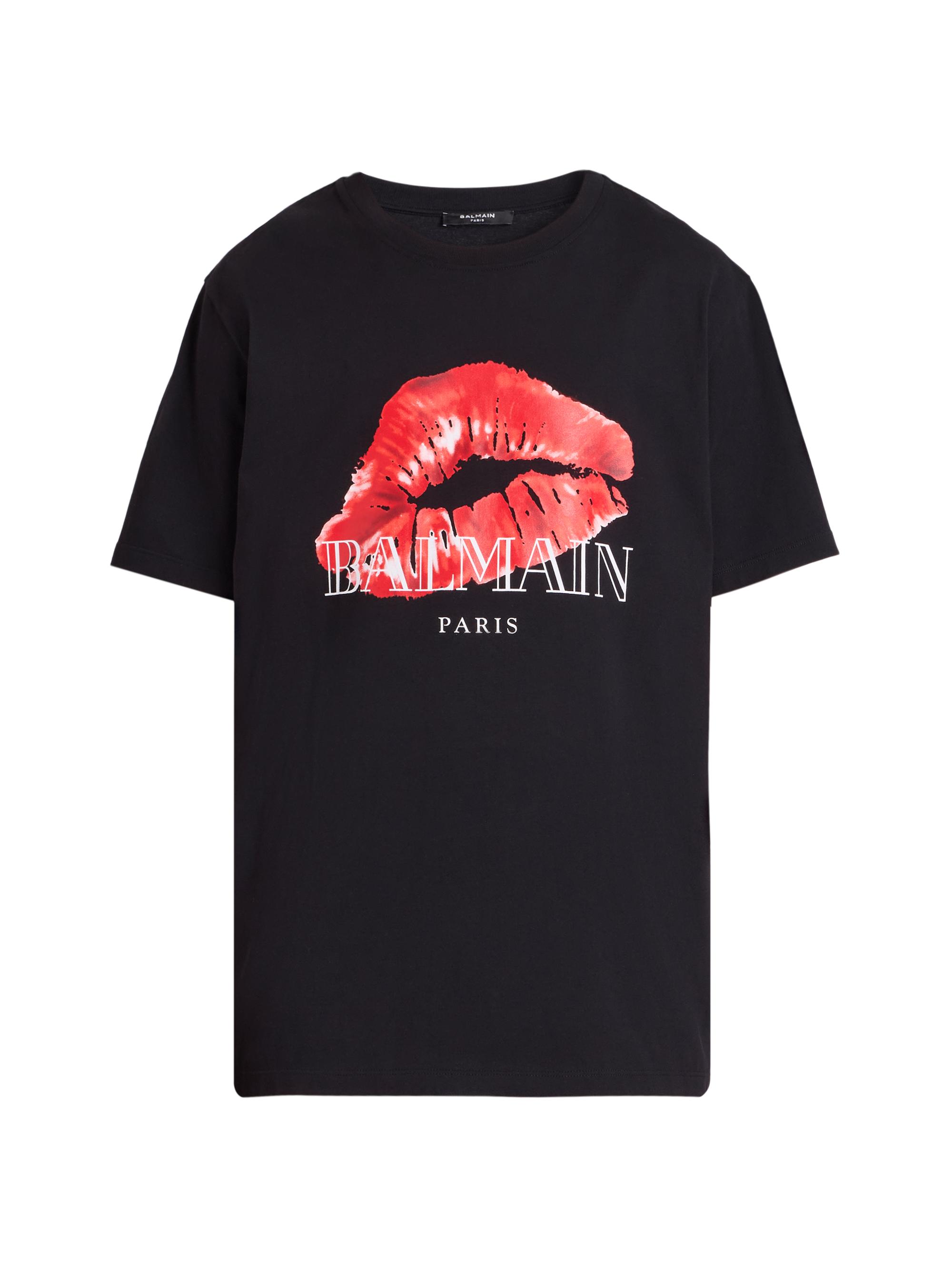 Balmain Men's Kiss Logo Crewneck T-Shirt - Noir Rouge Blanc