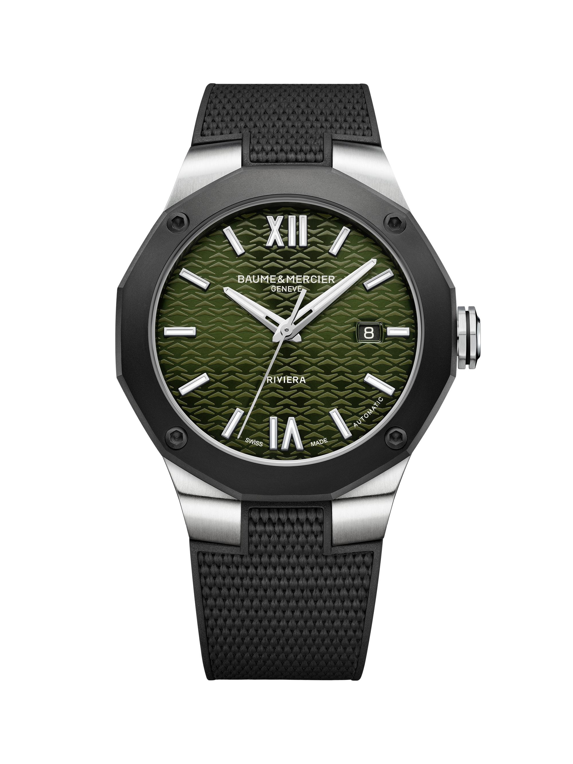 Baume & Mercier Men's Riviera 10763 Stainless Steel, Rubber & Canvas Strap Watch/42MM - Green