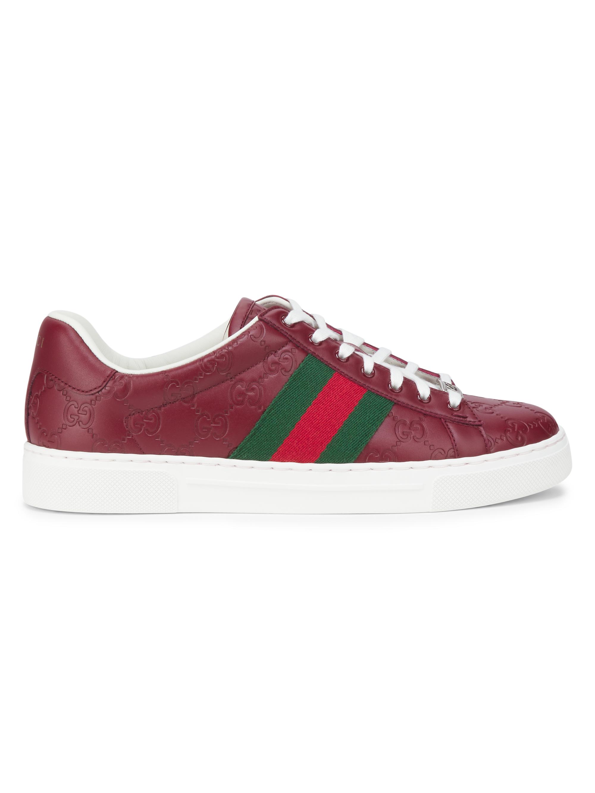 Gucci Men's Ace Leather Low-Top Sneakers - Red