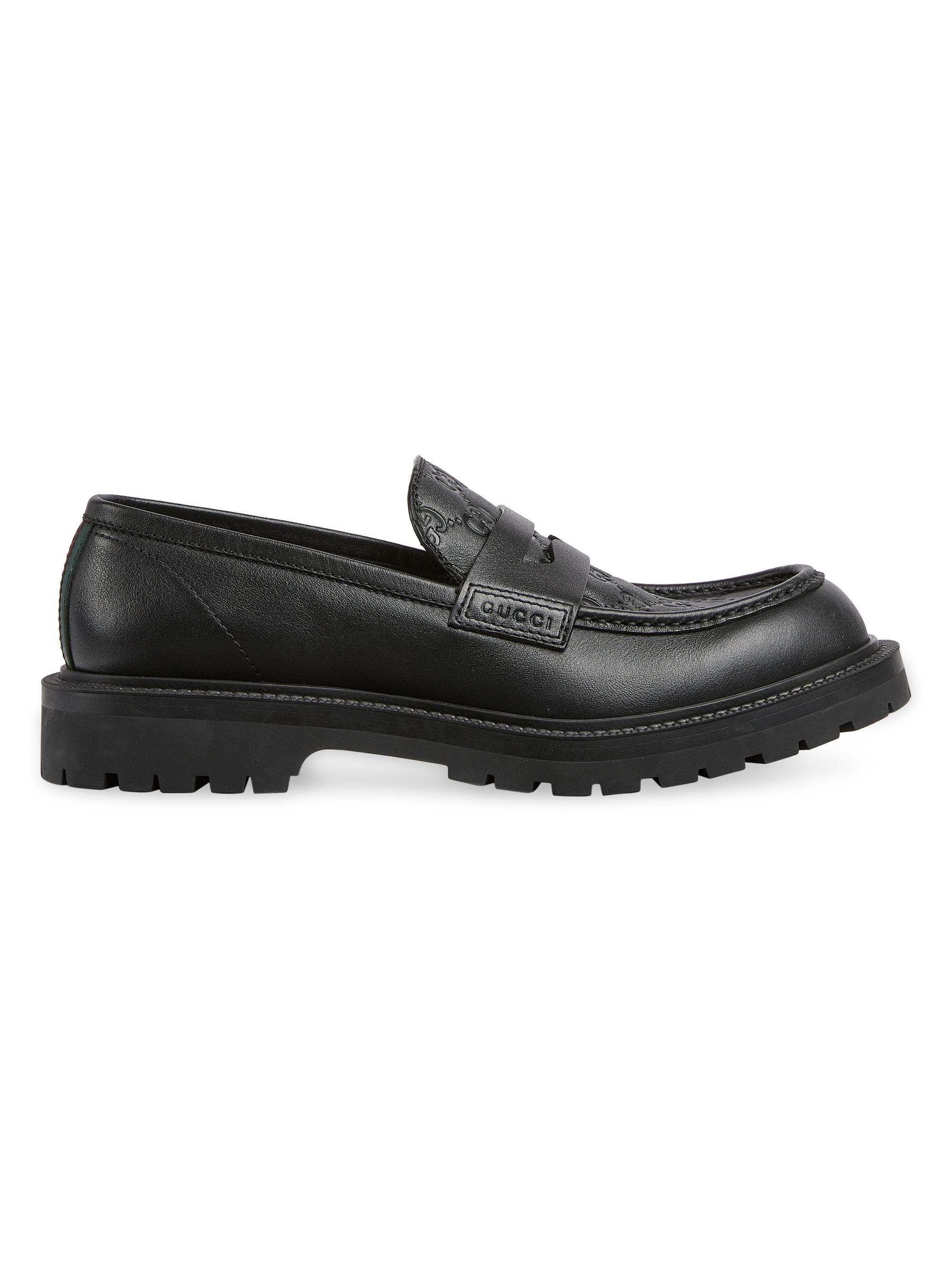 Gucci Men's Miart Logo-Embossed Leather Loafers - Black