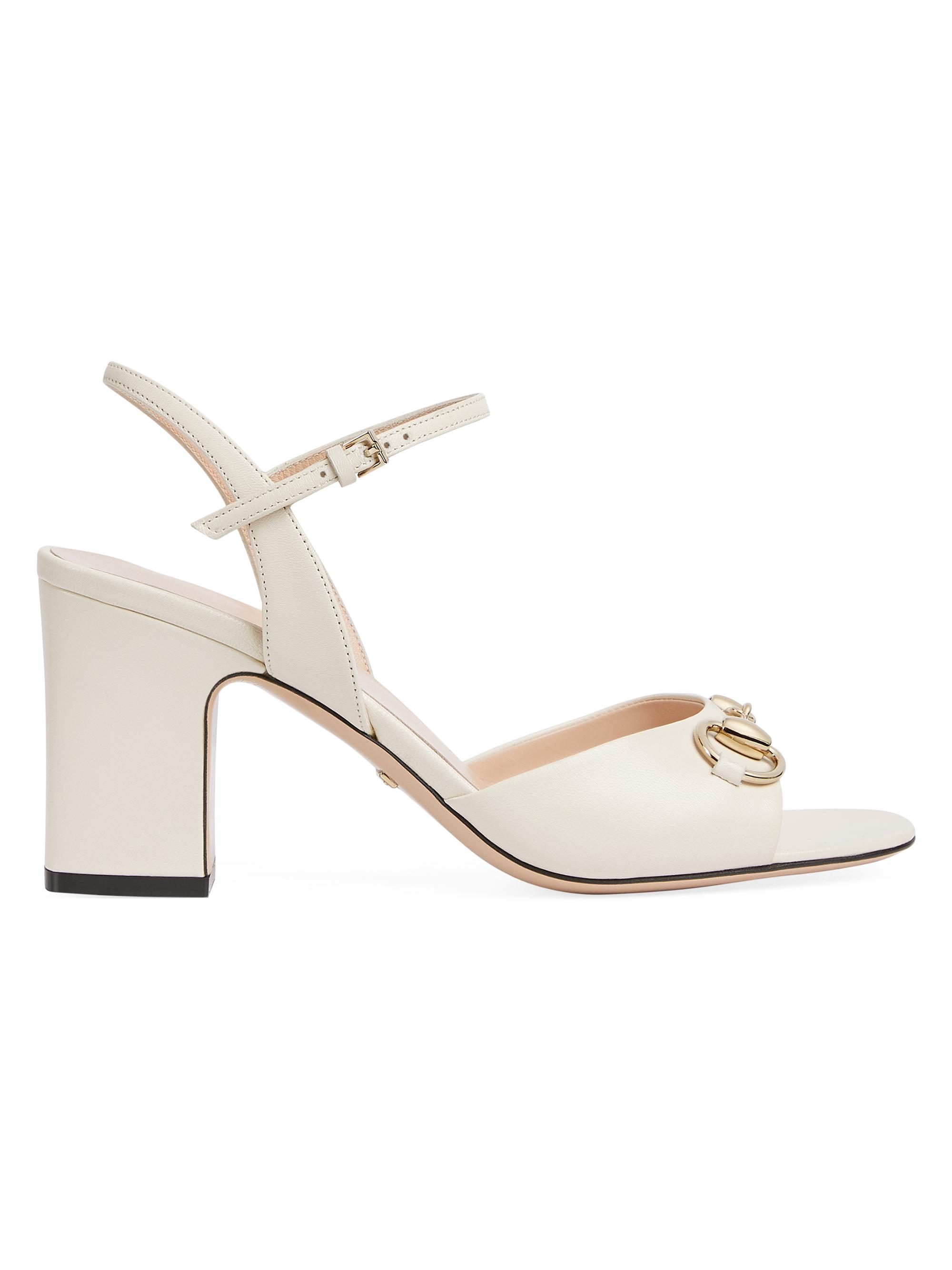 Gucci Women's Lady Horsebit 75MM Leather Sandals - Mystic White