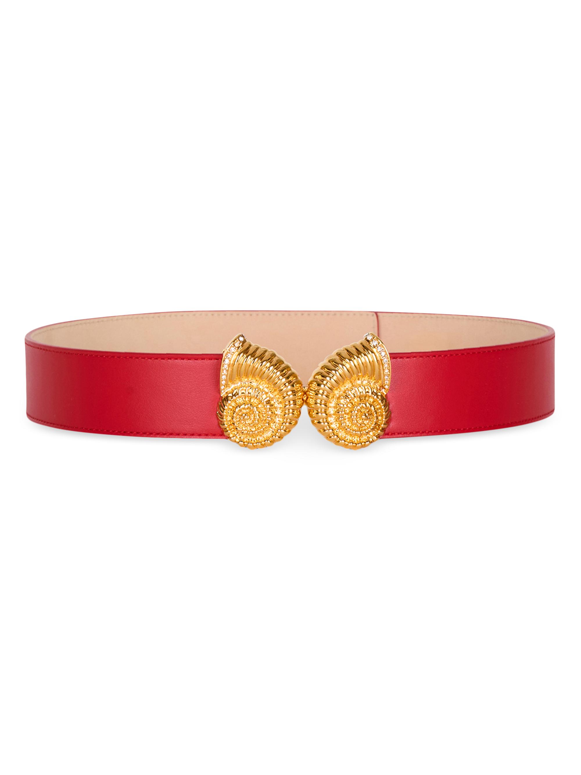 Balmain Women's Double Snail Crinkled Leather Belt - Rouge