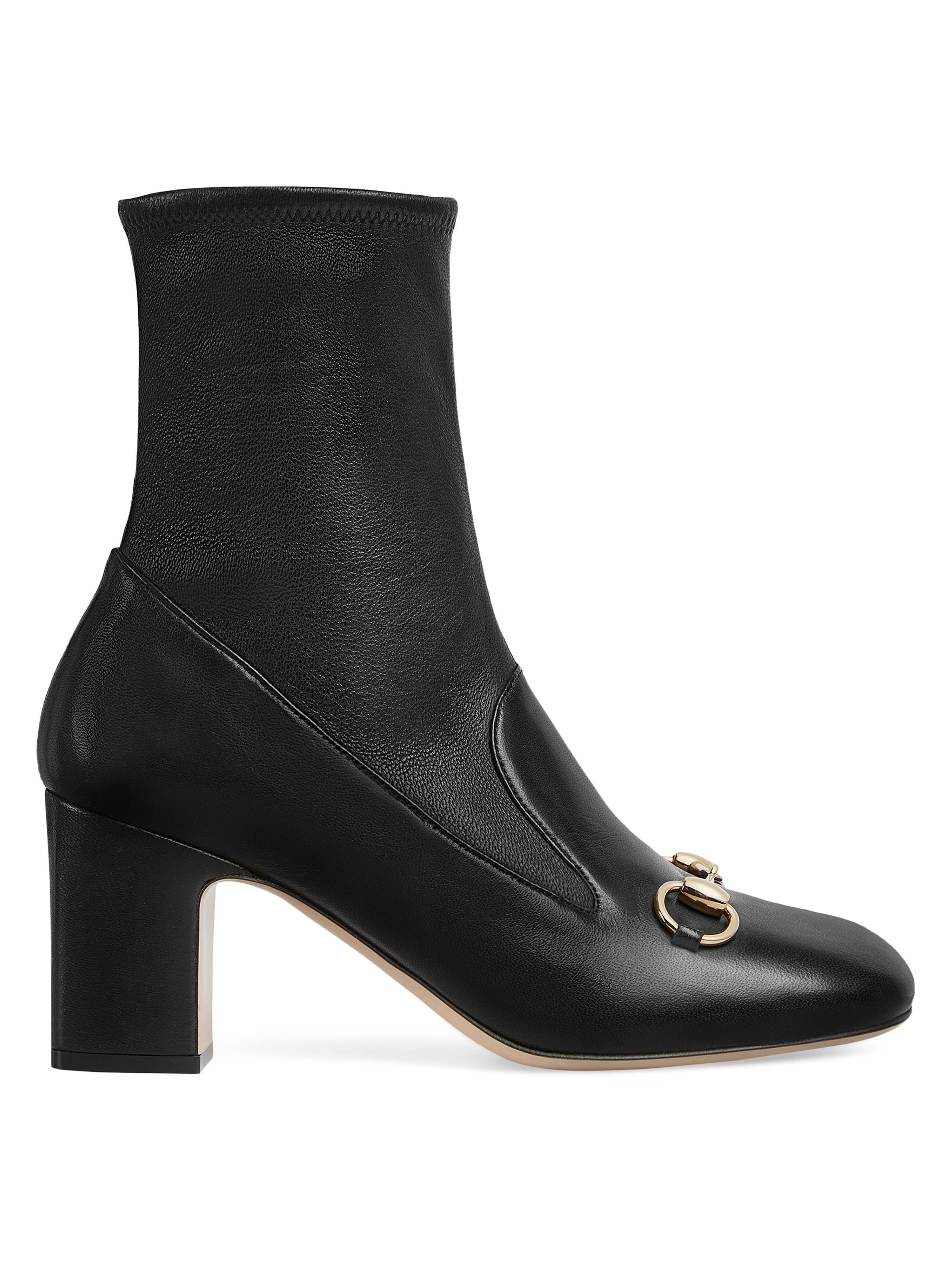 Gucci Women's Horsebit 75MM Leather Booties - Black