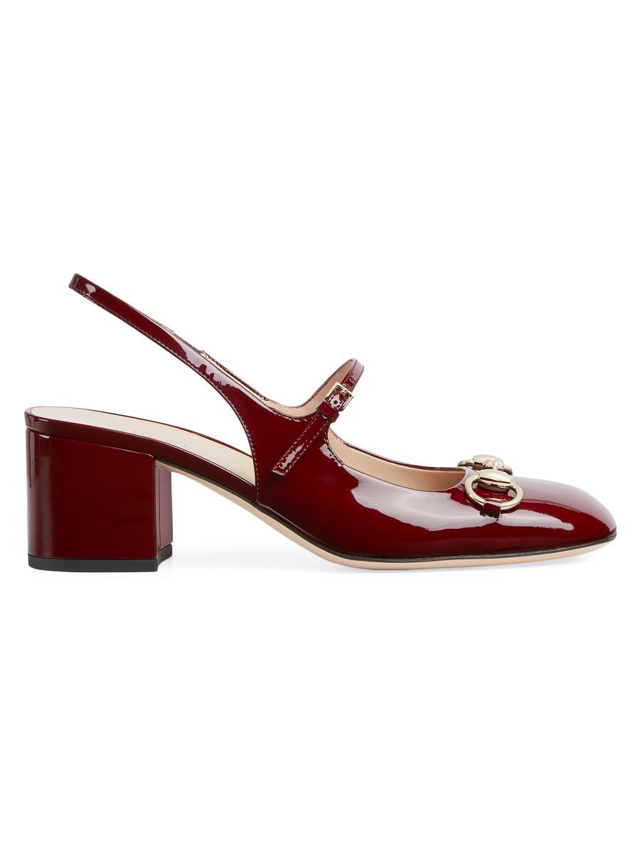 Gucci Women's Horsebit 42mm Patent Leather Slingback Pumps In Burgundy