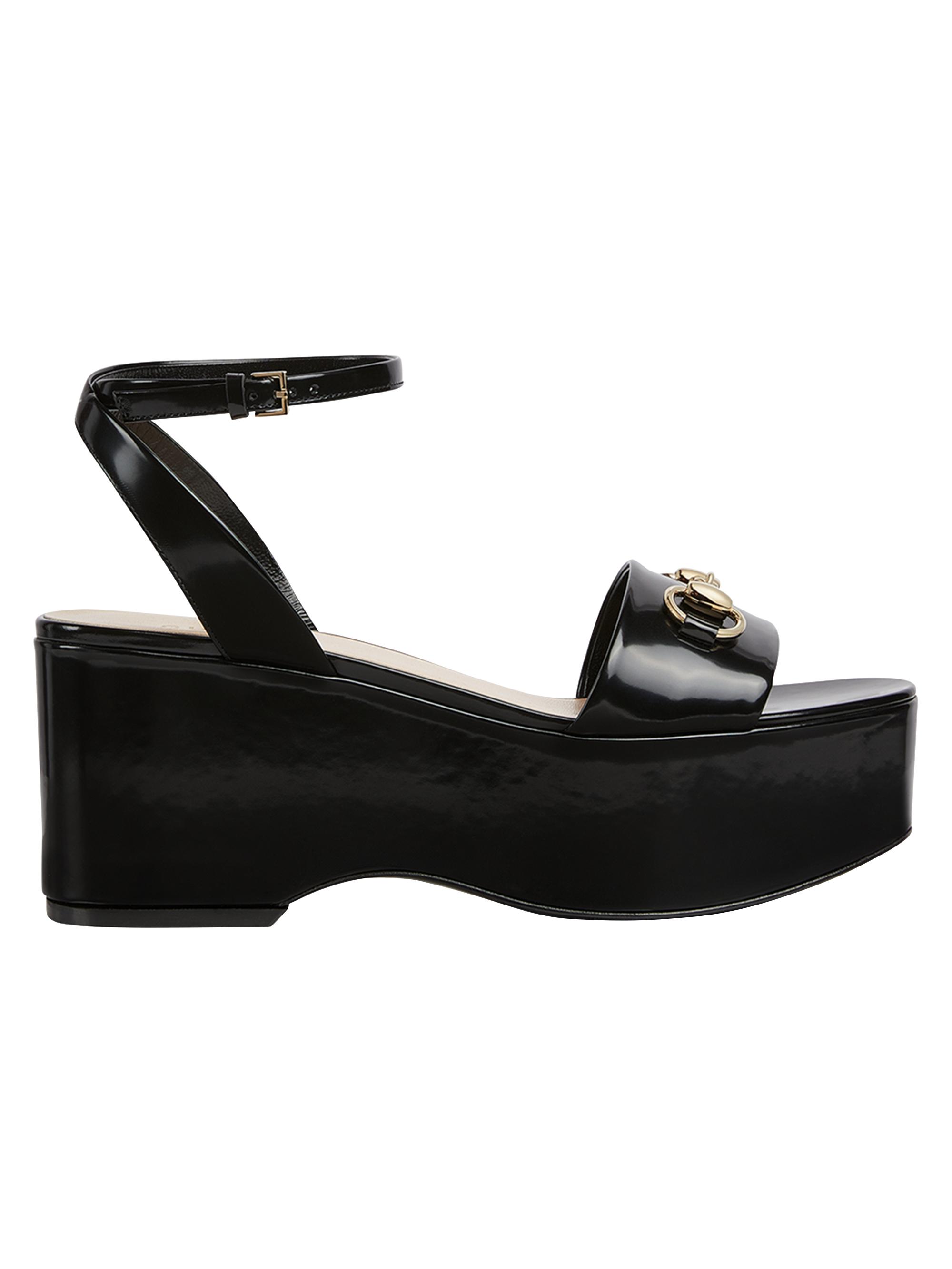Gucci Lady Horsebit 75MM Leather Platform Sandals | Saks Fifth Avenue