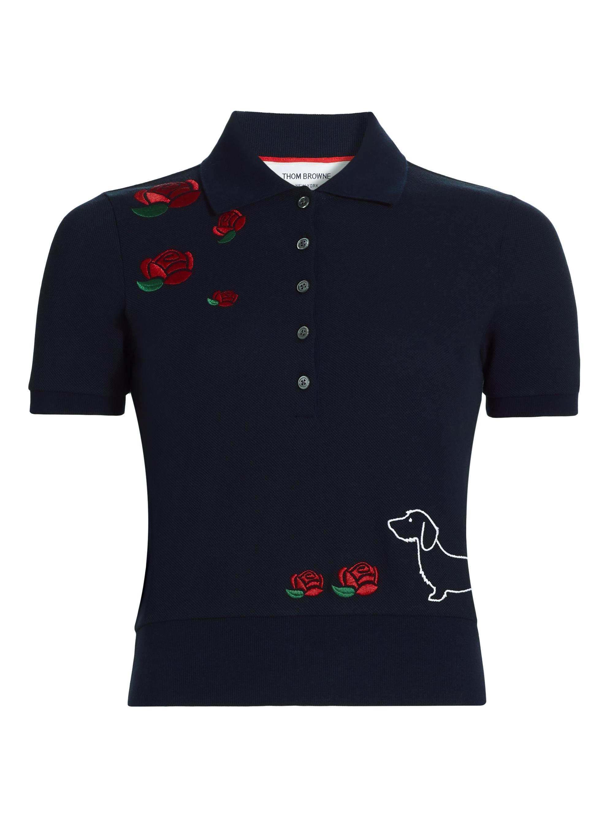 Thom Browne Women's Embroidered Hector & Rose Polo Top - Navy
