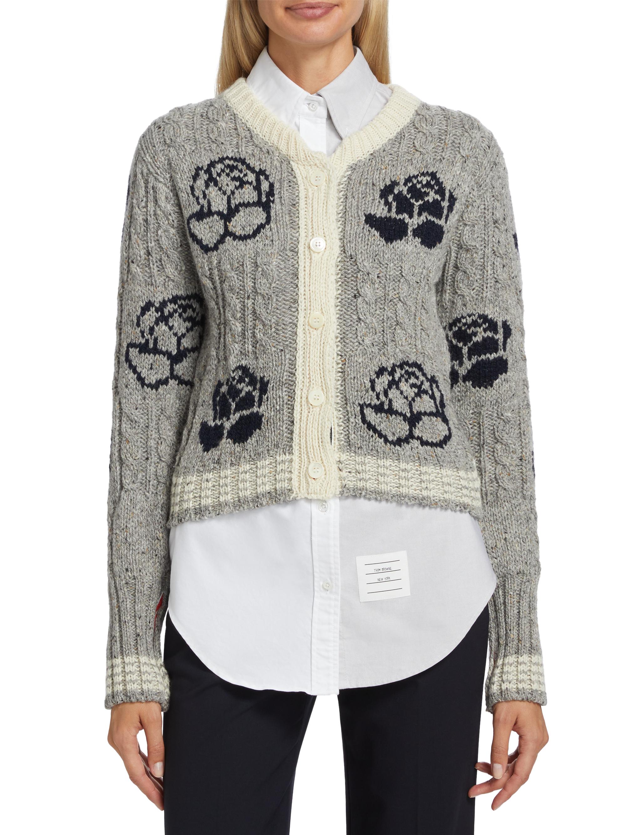 Thom Browne Intarsia Rose Wool-Mohair Cardigan | Saks Fifth Avenue