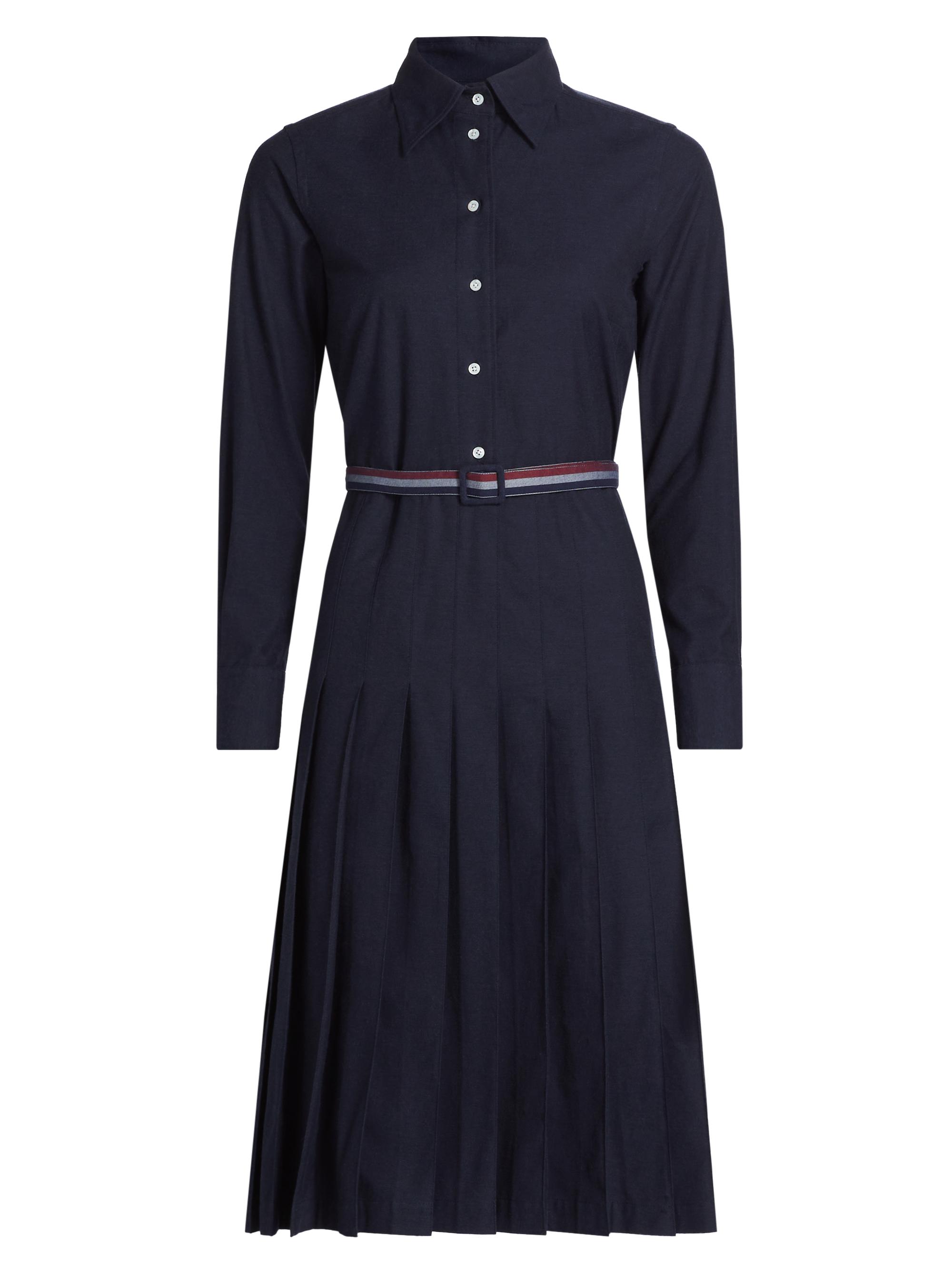 Thom Browne Women's Pleated Cotton Flannel Shirtdress - Navy