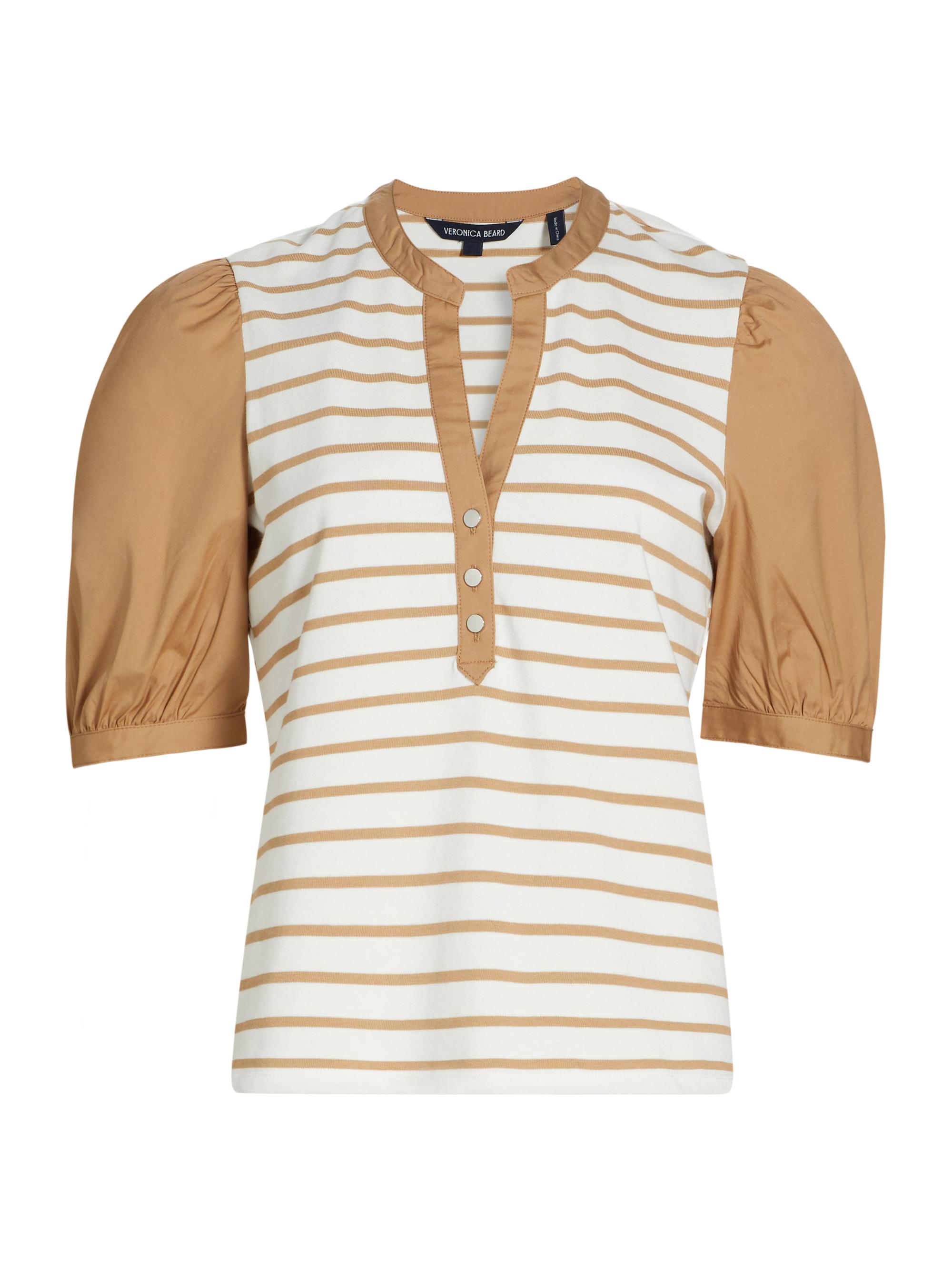 Veronica Beard Women's Kellie Striped Puff-Sleeve Top - Off White Khaki