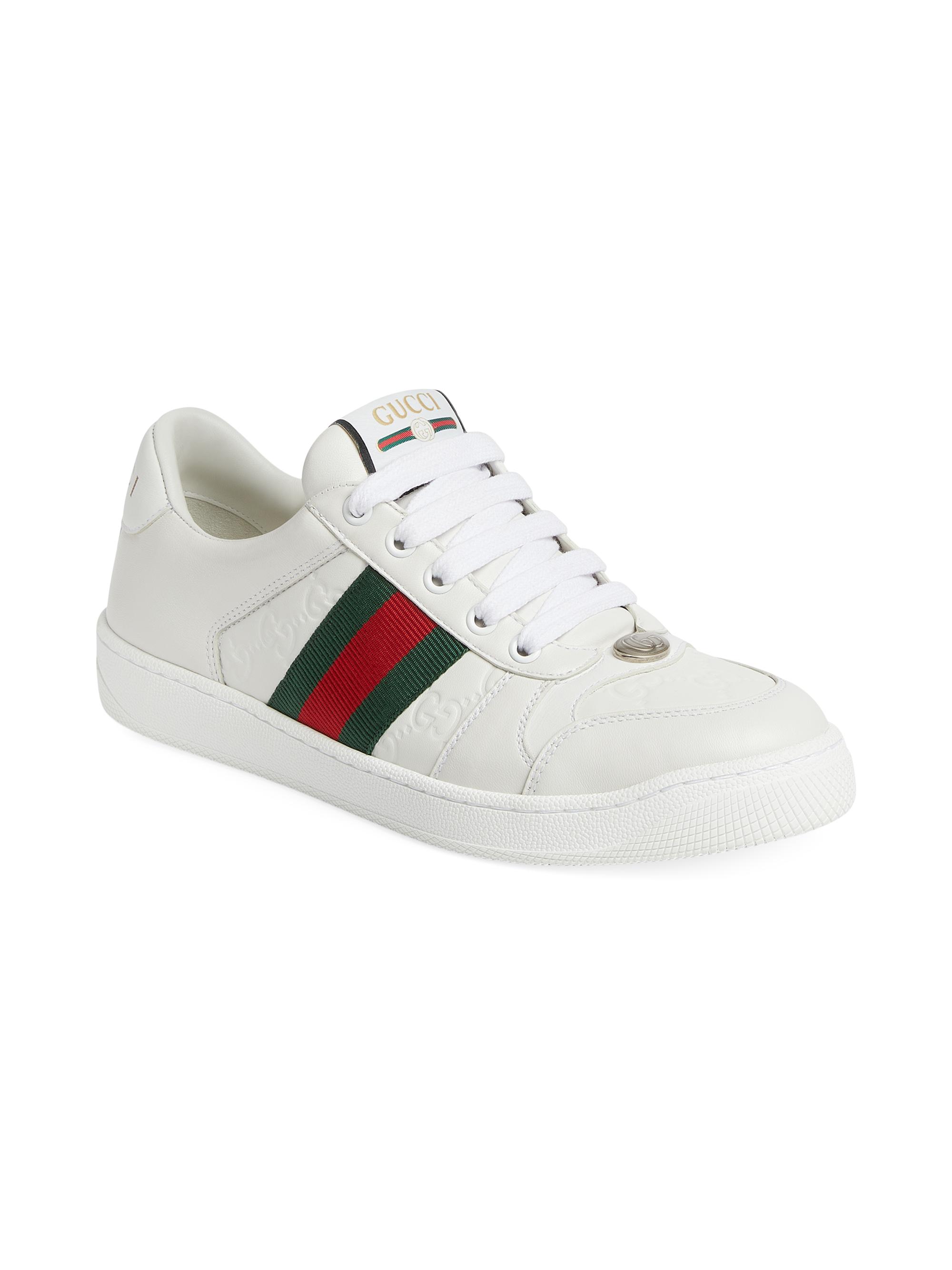 Gucci ホワイトレザー スニーカー Gucci Screener Leather Low-Top Sneakers | Saks Fifth Avenue