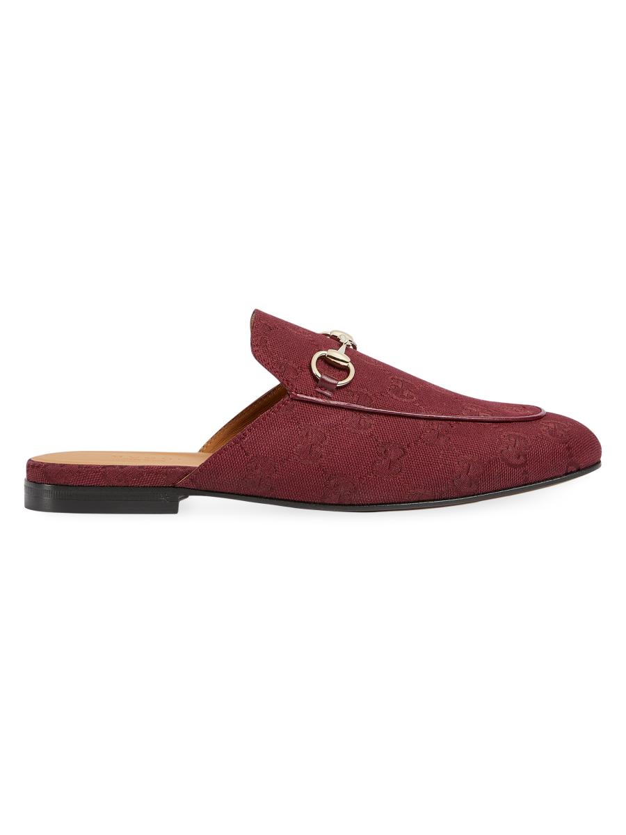 スリッポン GUCCI BURGUNDY LEATHER SLIPPERS Gucci Princetown Canvas Slippers | Saks Fifth Avenue