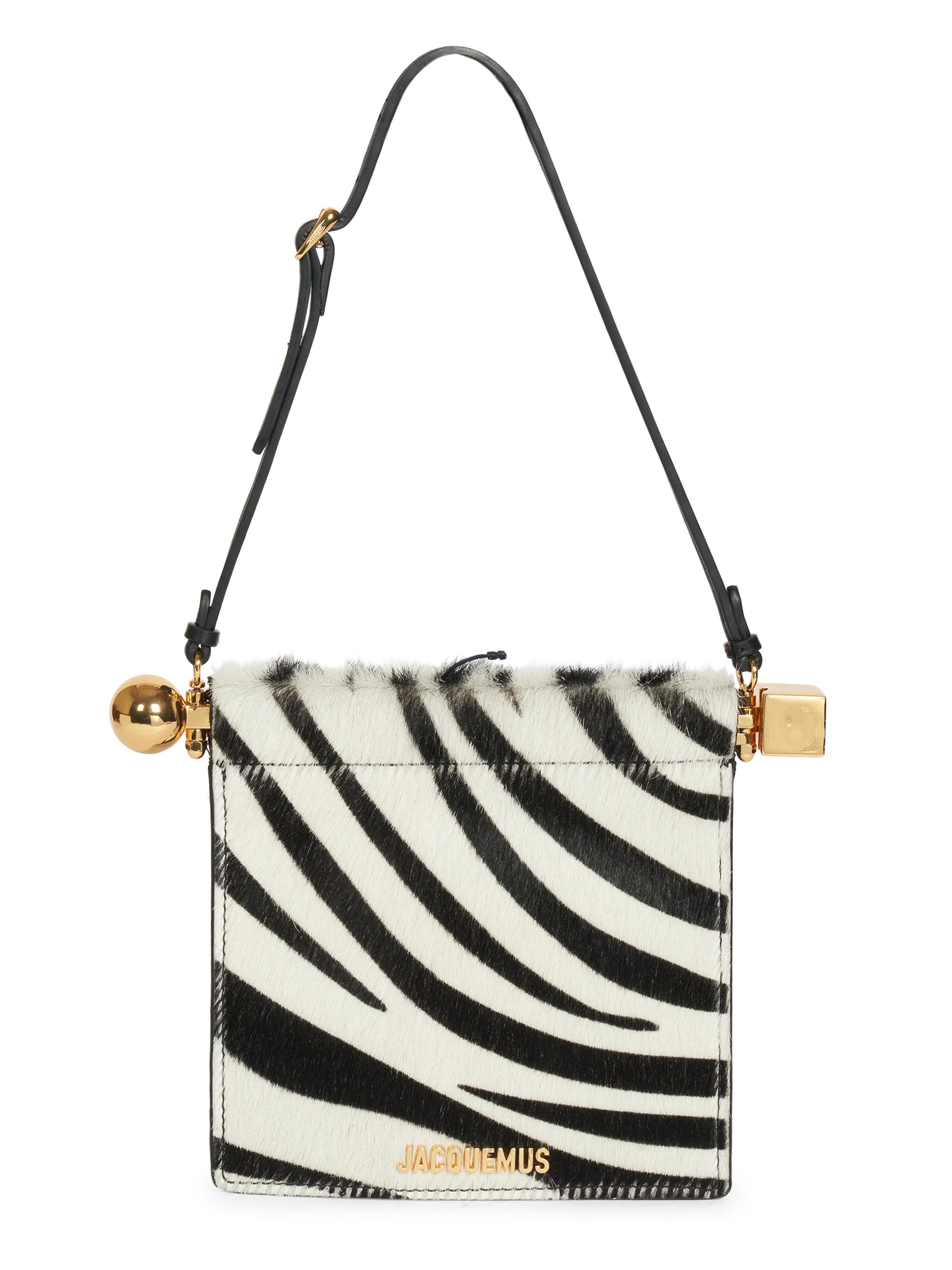 Jacquemus Women's Le Porte Rond Carre Printed Calf Hair Top Handle Bag - Black And White Zebra