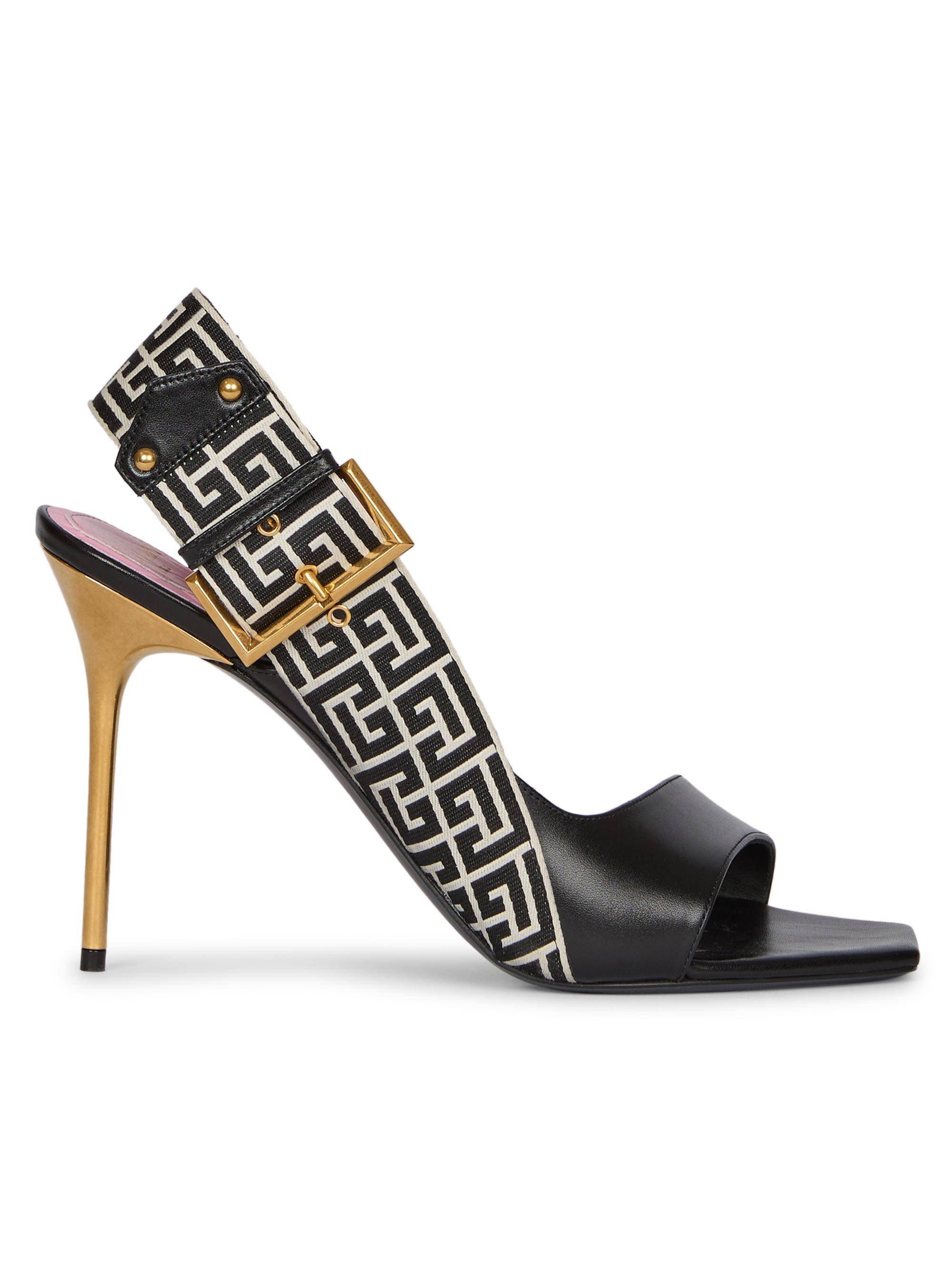 Balmain Women's Ruby 115MM Jacquard Strap Sandals - Ivoire Noir