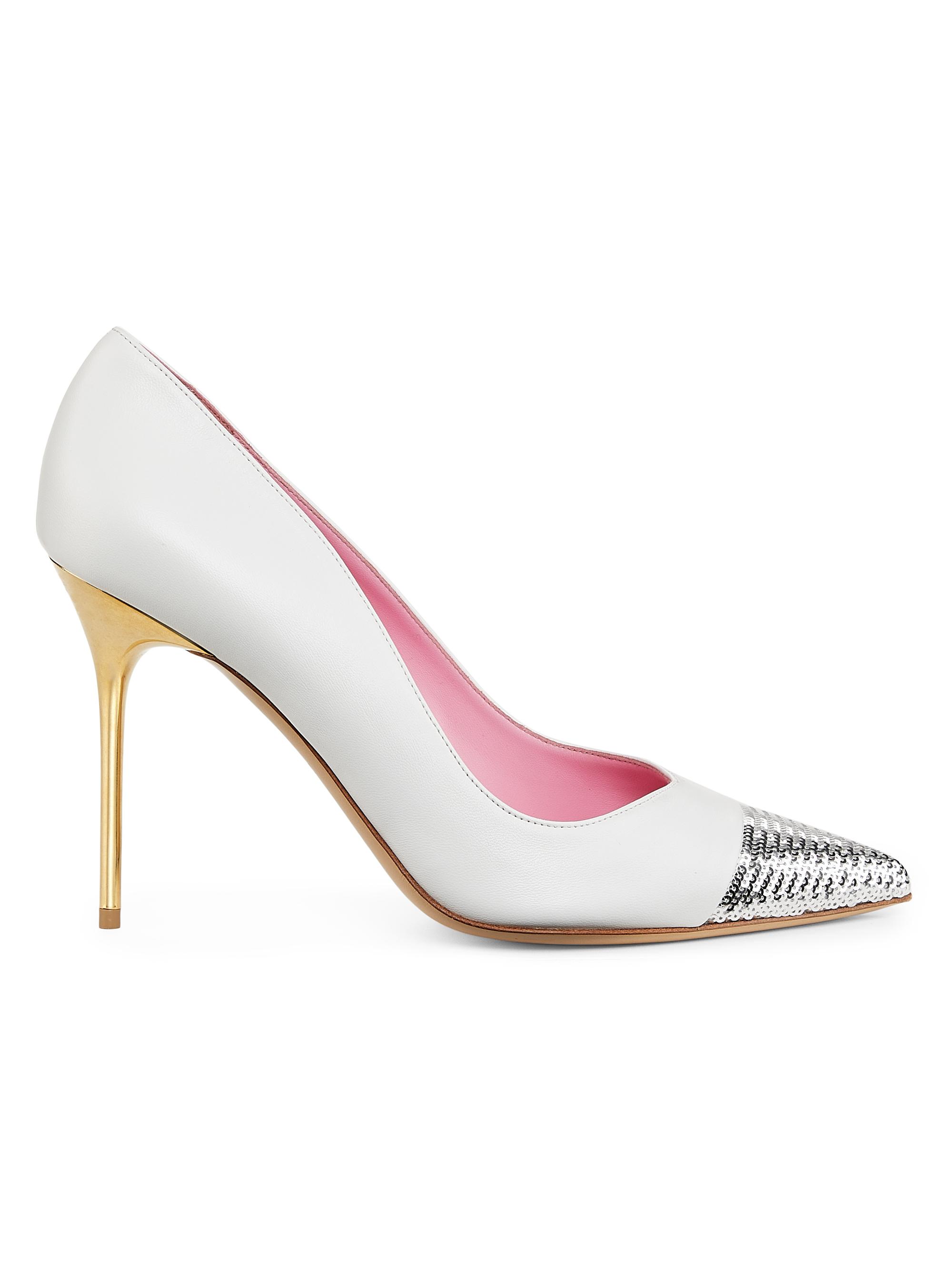 Balmain Women's Ruby 5MM Sequined Leather Pumps - Blanc Argent