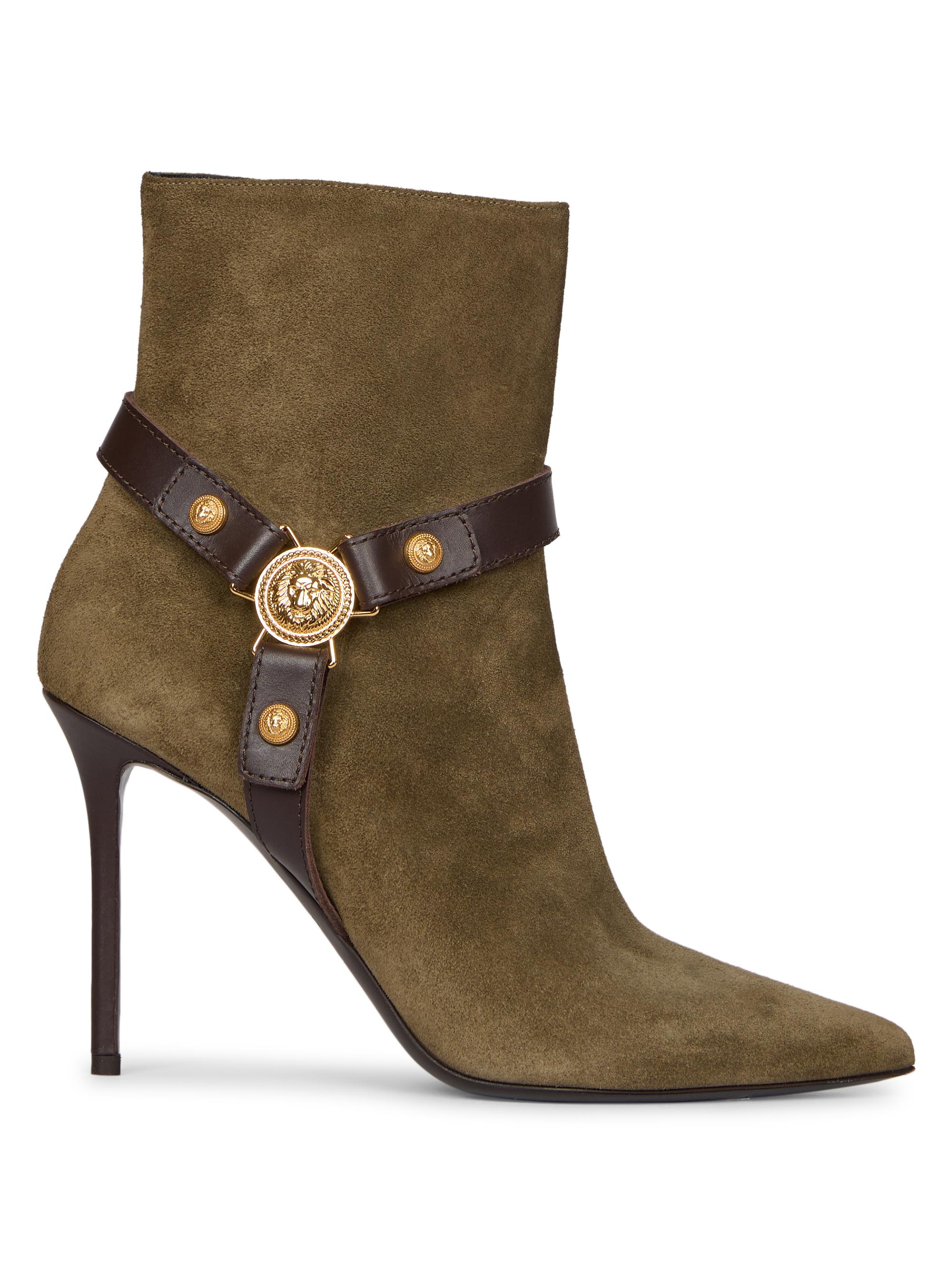 Balmain Women's Eva 95MM Suede Ankle Boots - Kaki Marron