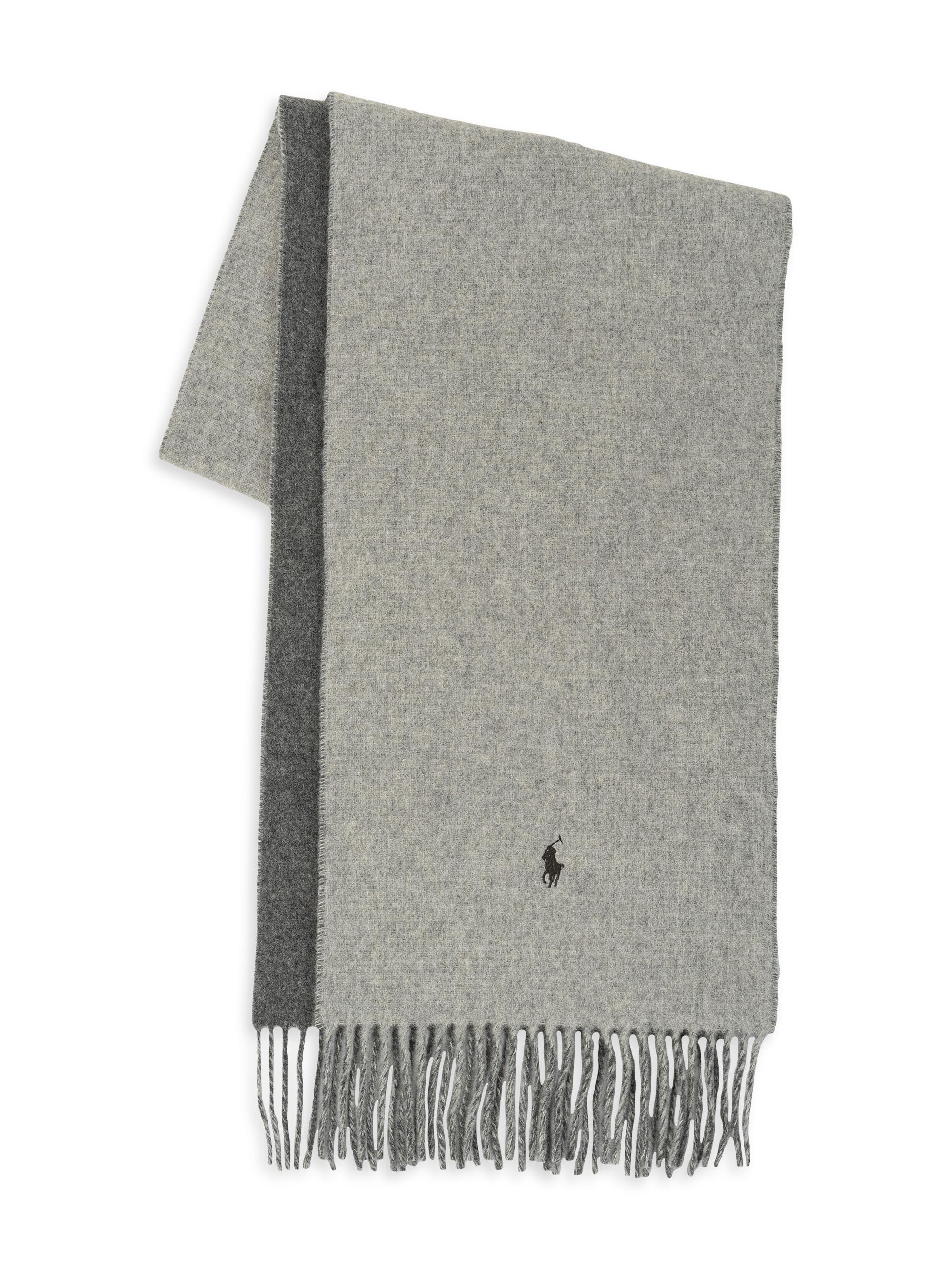Polo Ralph Lauren Men's Wool-Cashmere Double Sided Scarf Grey Light Grey