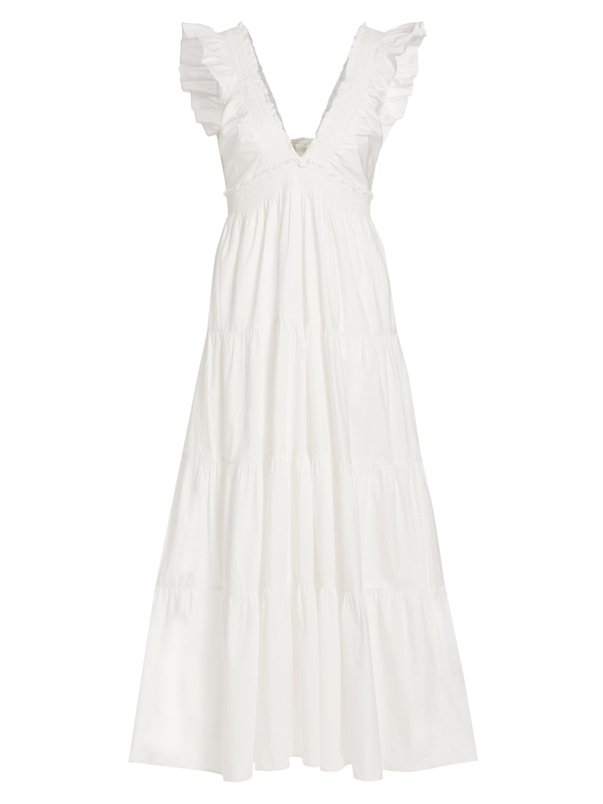 LoveShackFancy Women's Poplin Smocking Arnene Cotton Tiered Maxi Dress - White