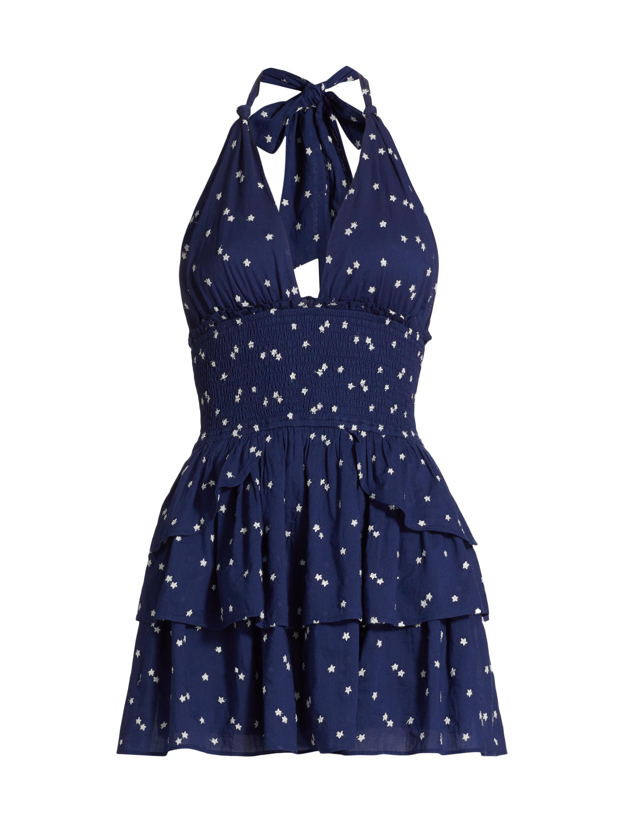 LoveShackFancy Women's Deanna Star-Embroidered Halter Minidress - Navy Nightfall