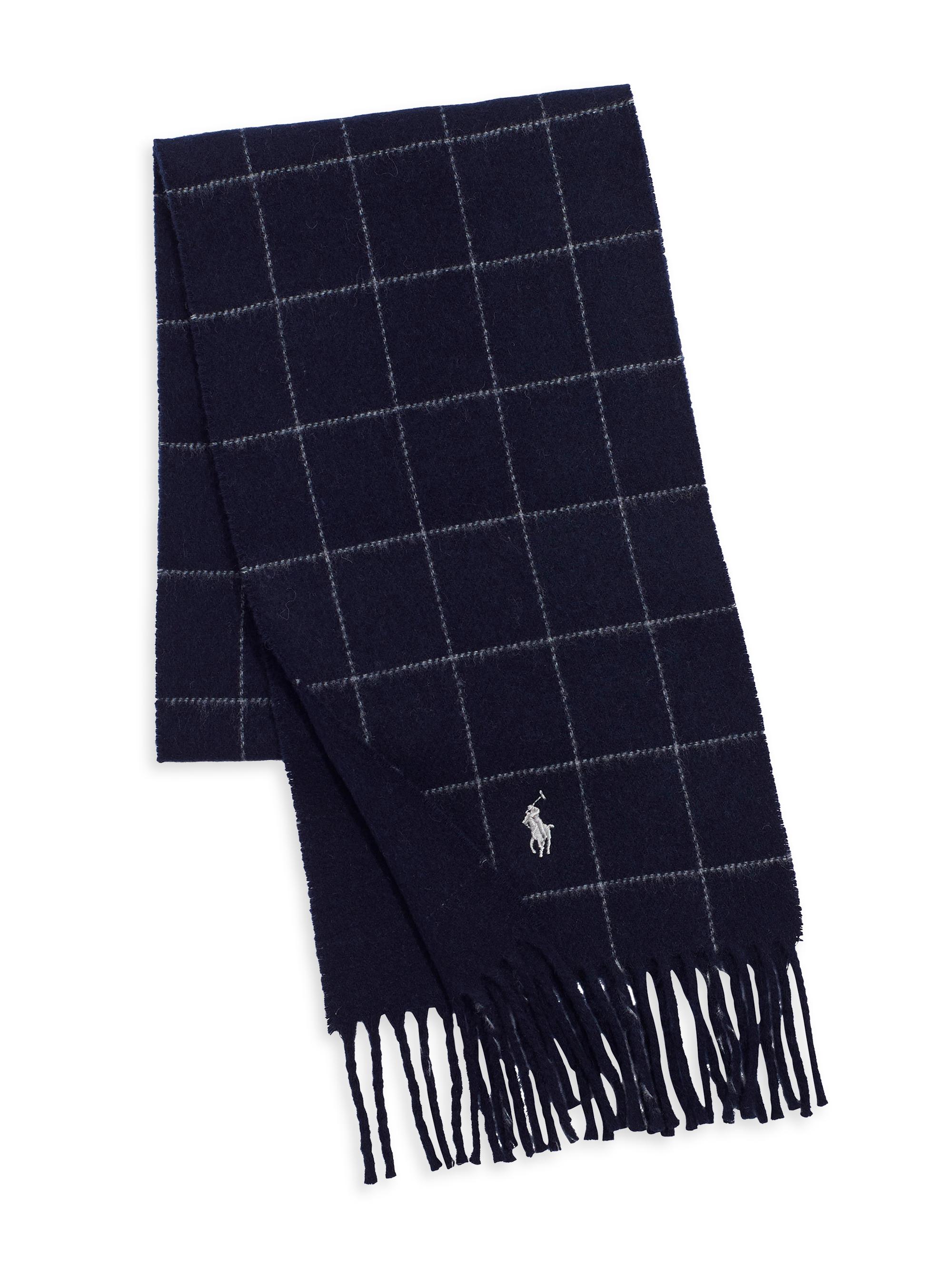 Polo Ralph Lauren Men's Reversible Wool-Blend Windowpane Scarf - Classic Navy