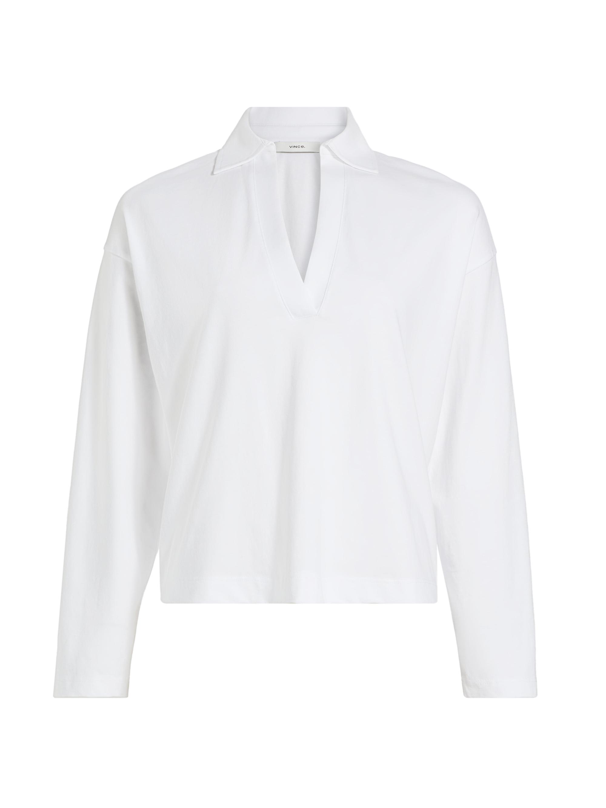 Vince Women's Cotton Long-Sleeve Polo Top - Optic White